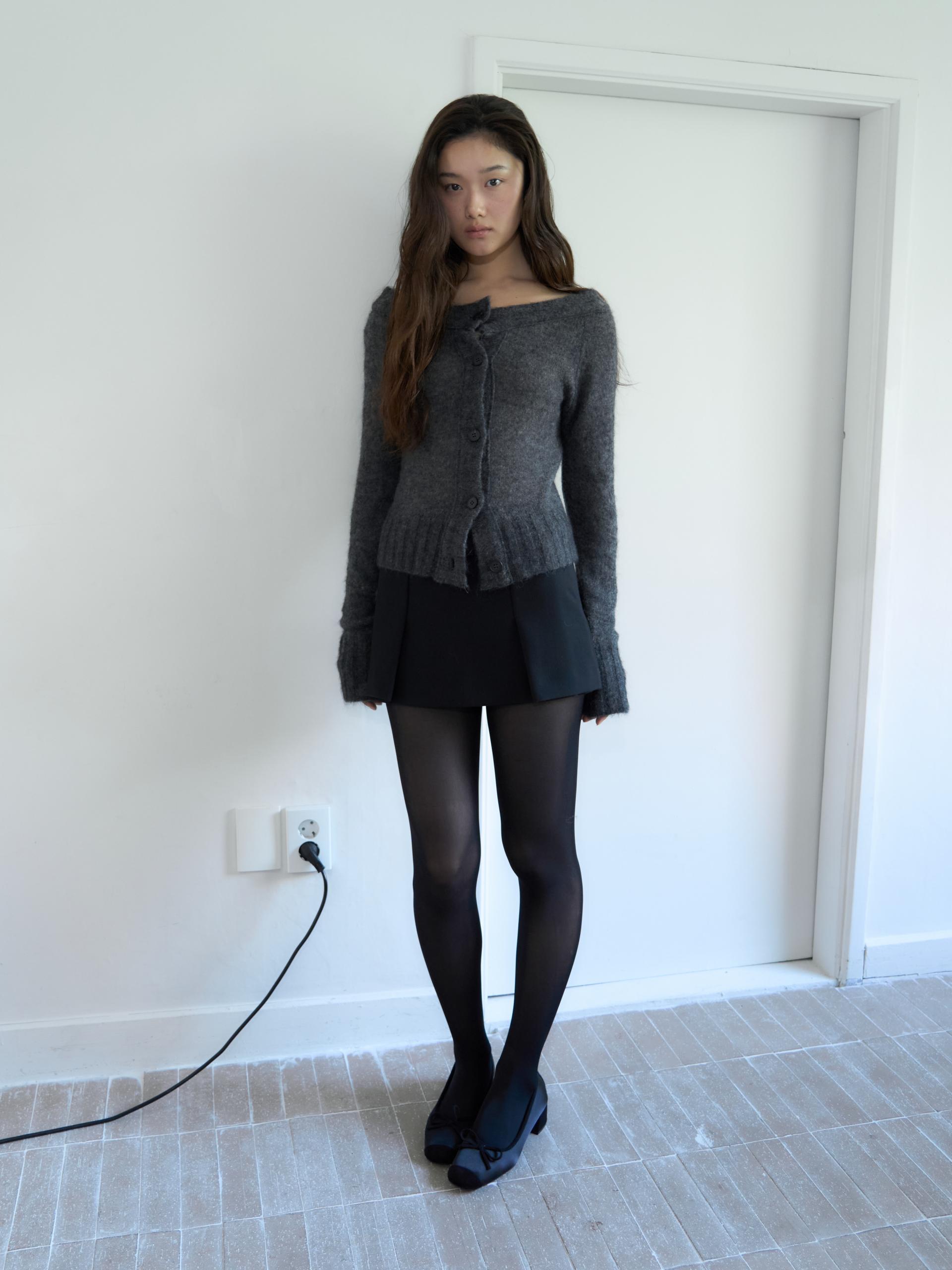 MERINO WOOL ALPACA OFF-SHOULDER CARDIGAN_CHARCOAL