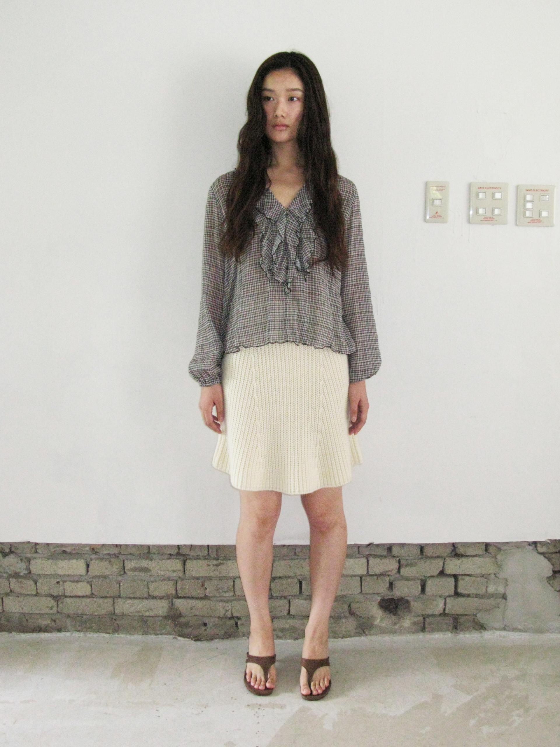 KNIT FLARED BAND SKIRT_BEIGE
