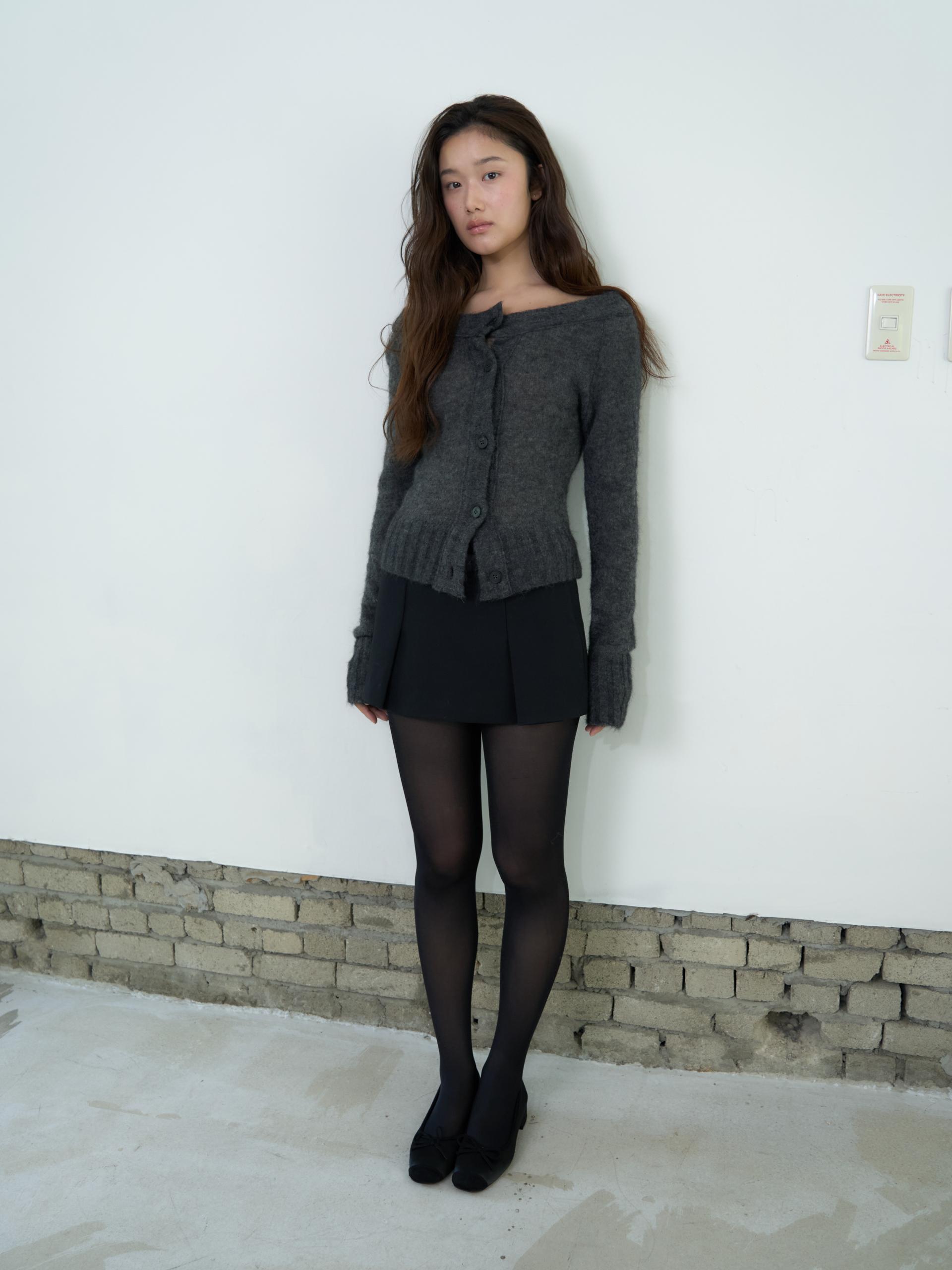 MERINO WOOL ALPACA OFF-SHOULDER CARDIGAN_CHARCOAL