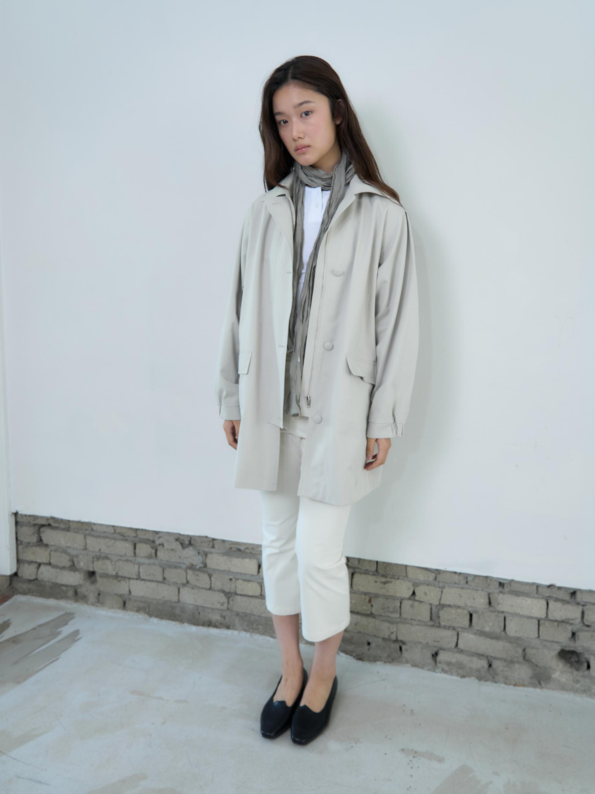 A-LINE COVERED BUTTON HALF JACKET_LIGHT BEIGE