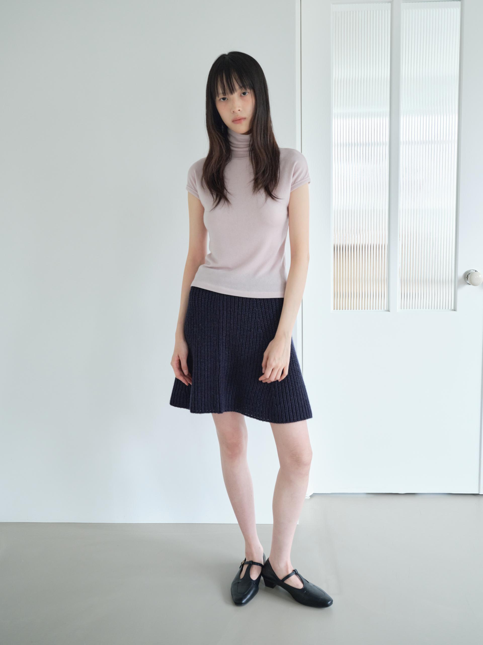 KNIT FLARED BAND SKIRT_NAVY