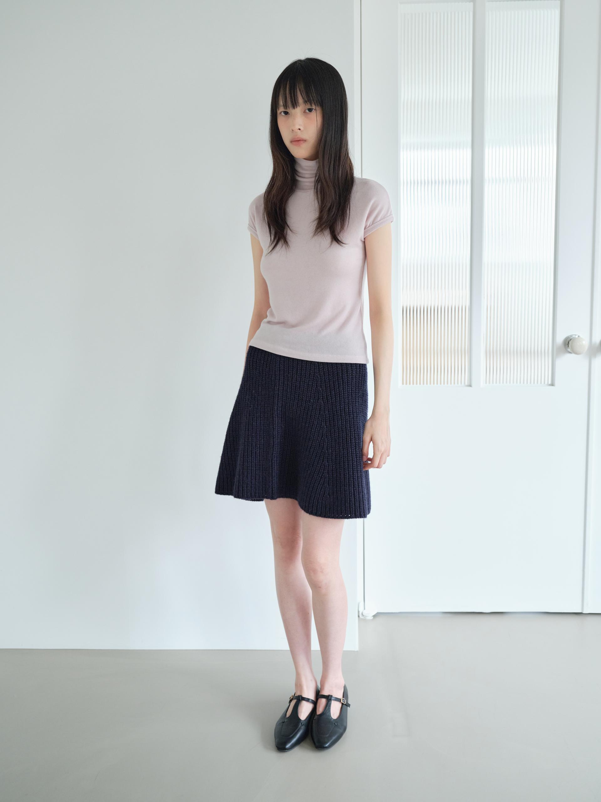 KNIT FLARED BAND SKIRT_NAVY