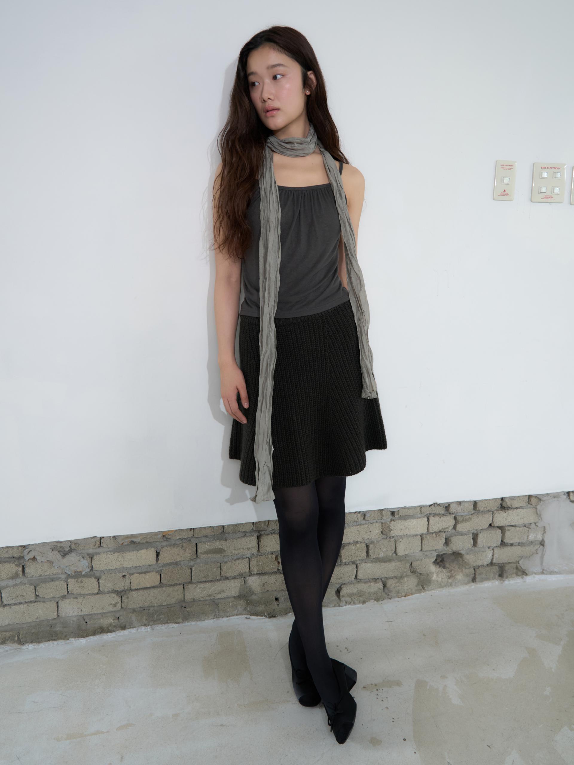 KNIT FLARED BAND SKIRT_BROWN