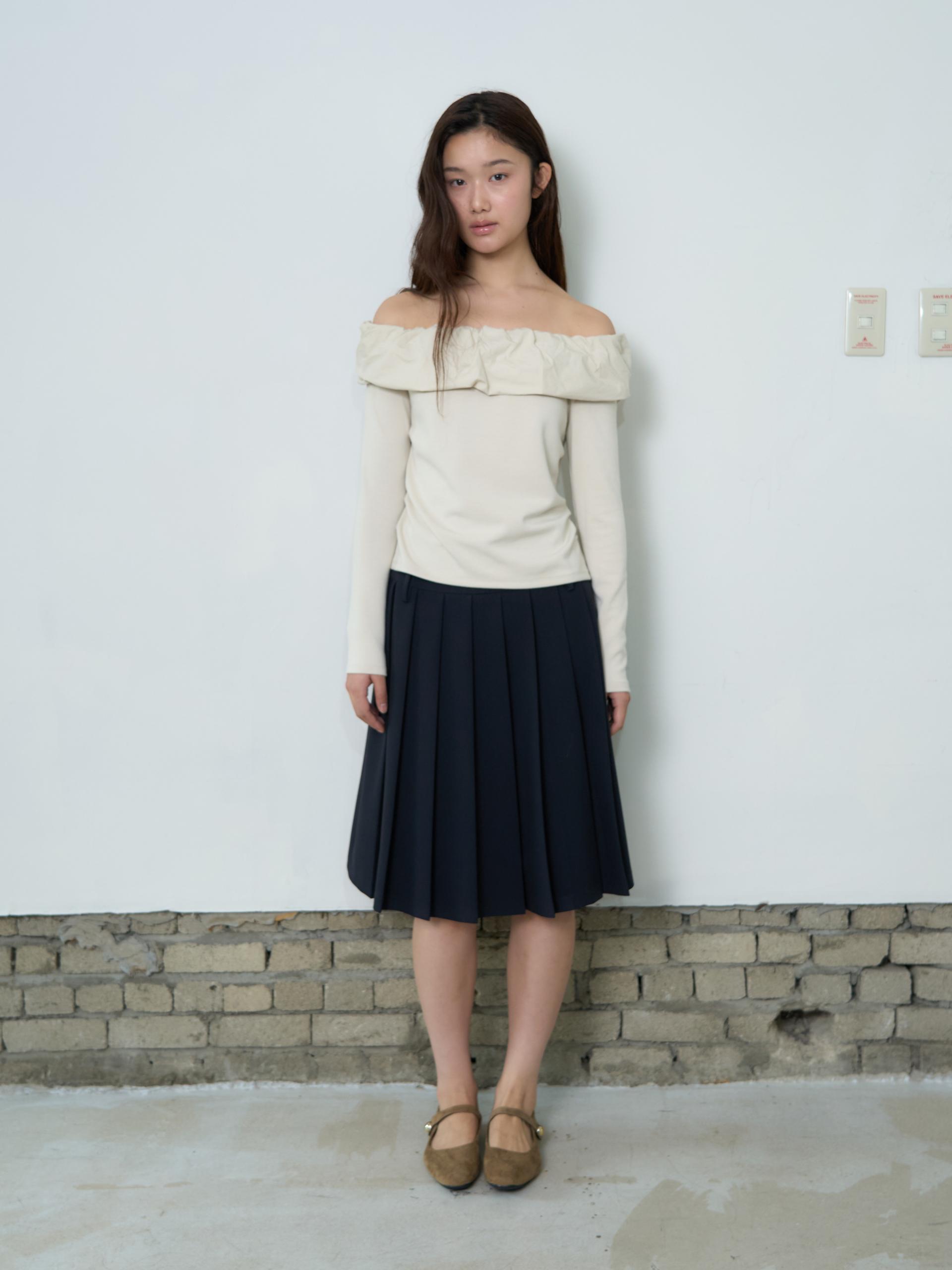 BELTED PLEATED MIDI SKIRT_NAVY