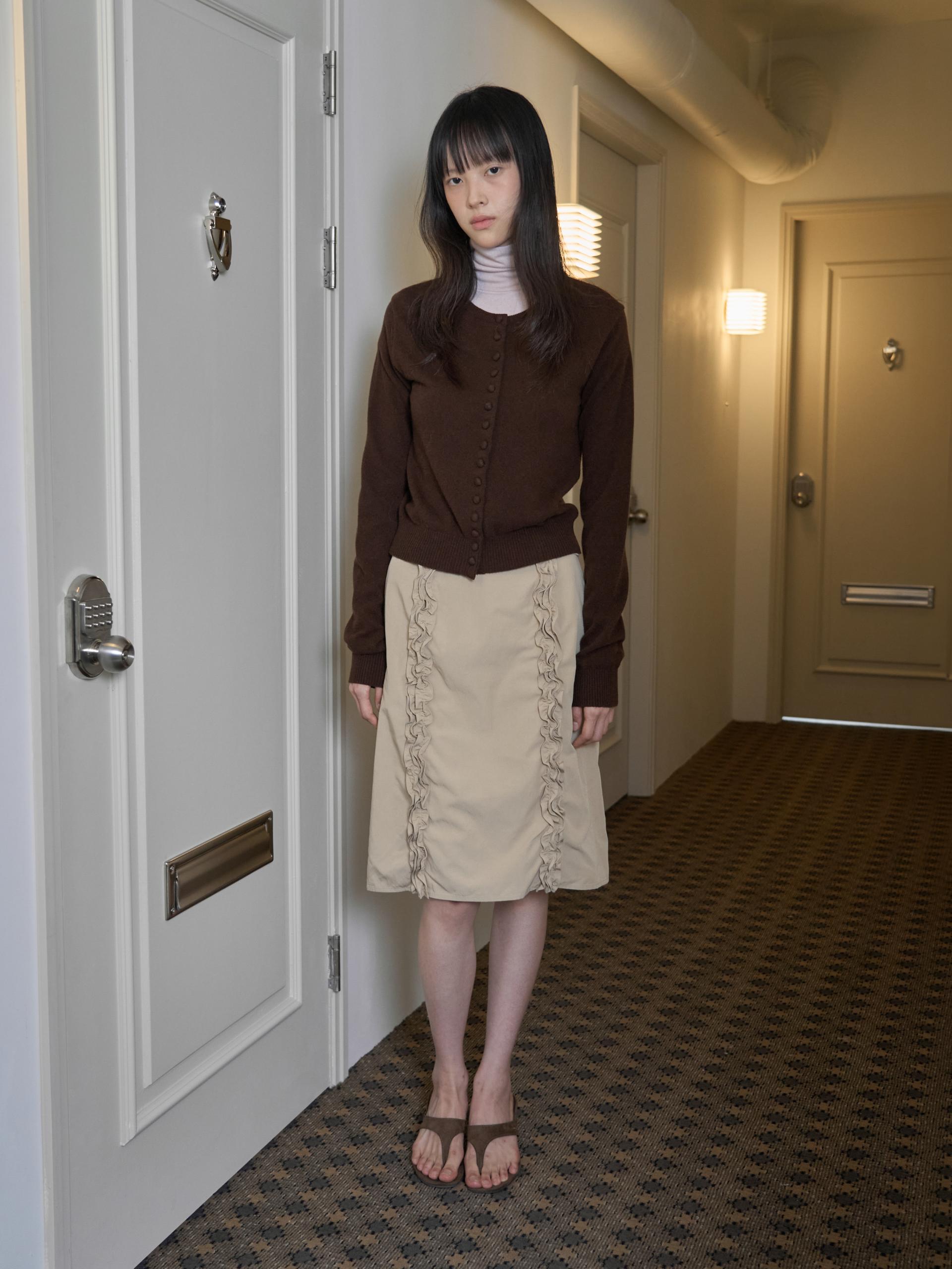 MERINO CASHMERE BUTTON CARDIGAN_BROWN