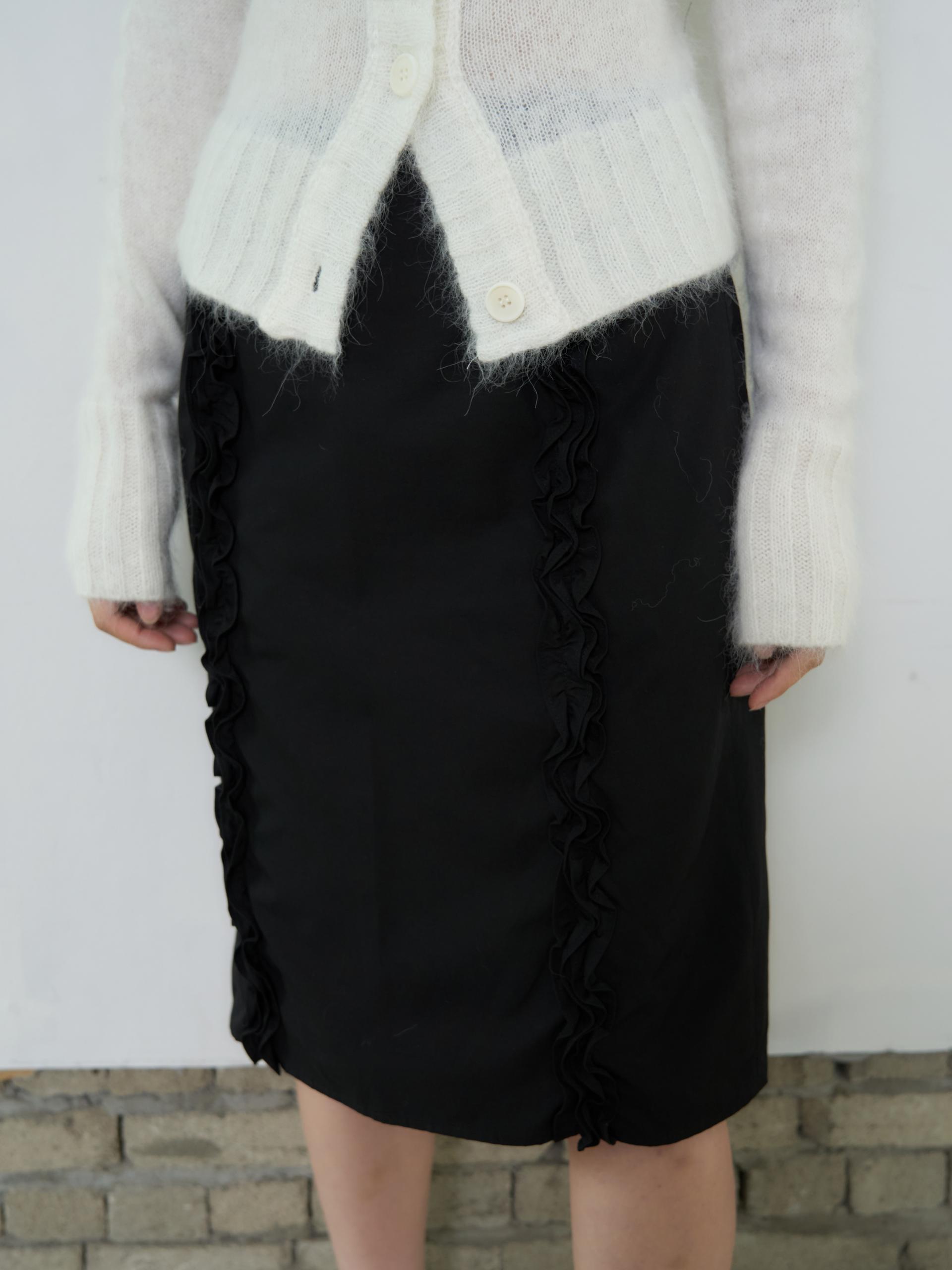 DOUBLE FRILL MIDI SKIRT_BLACK