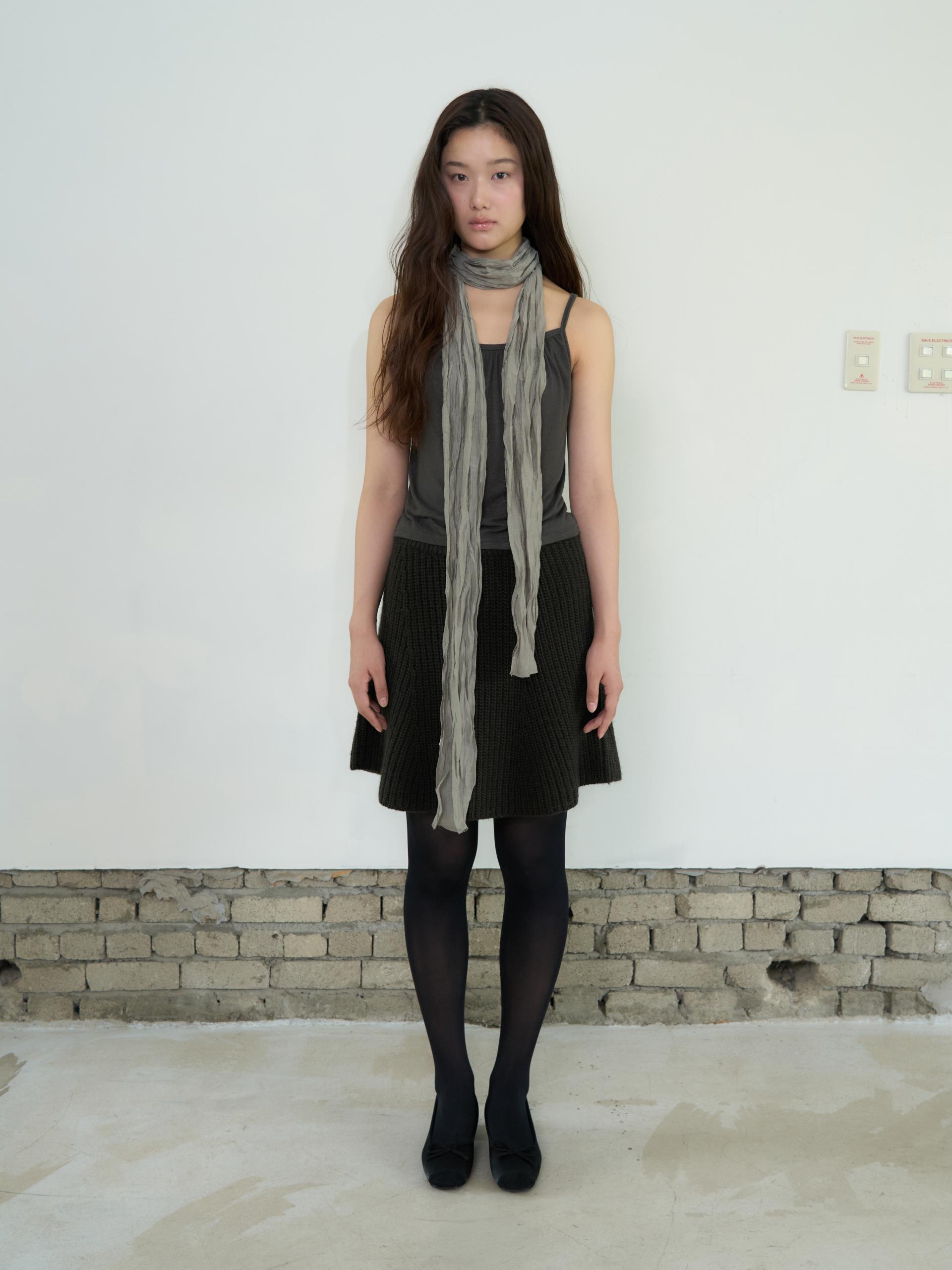KNIT FLARED BAND SKIRT_BROWN