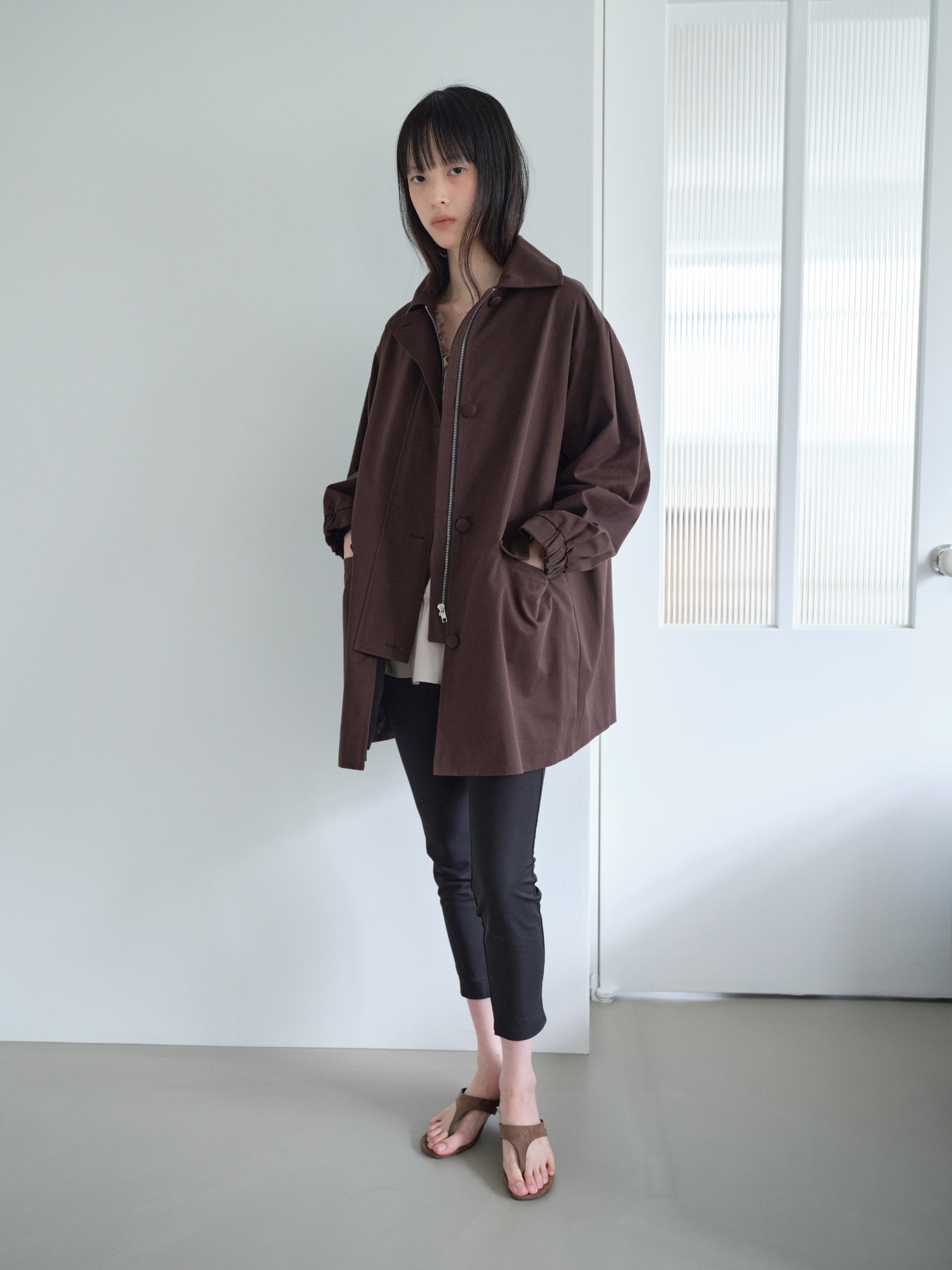 A-LINE COVERED BUTTON HALF JACKET_BROWN