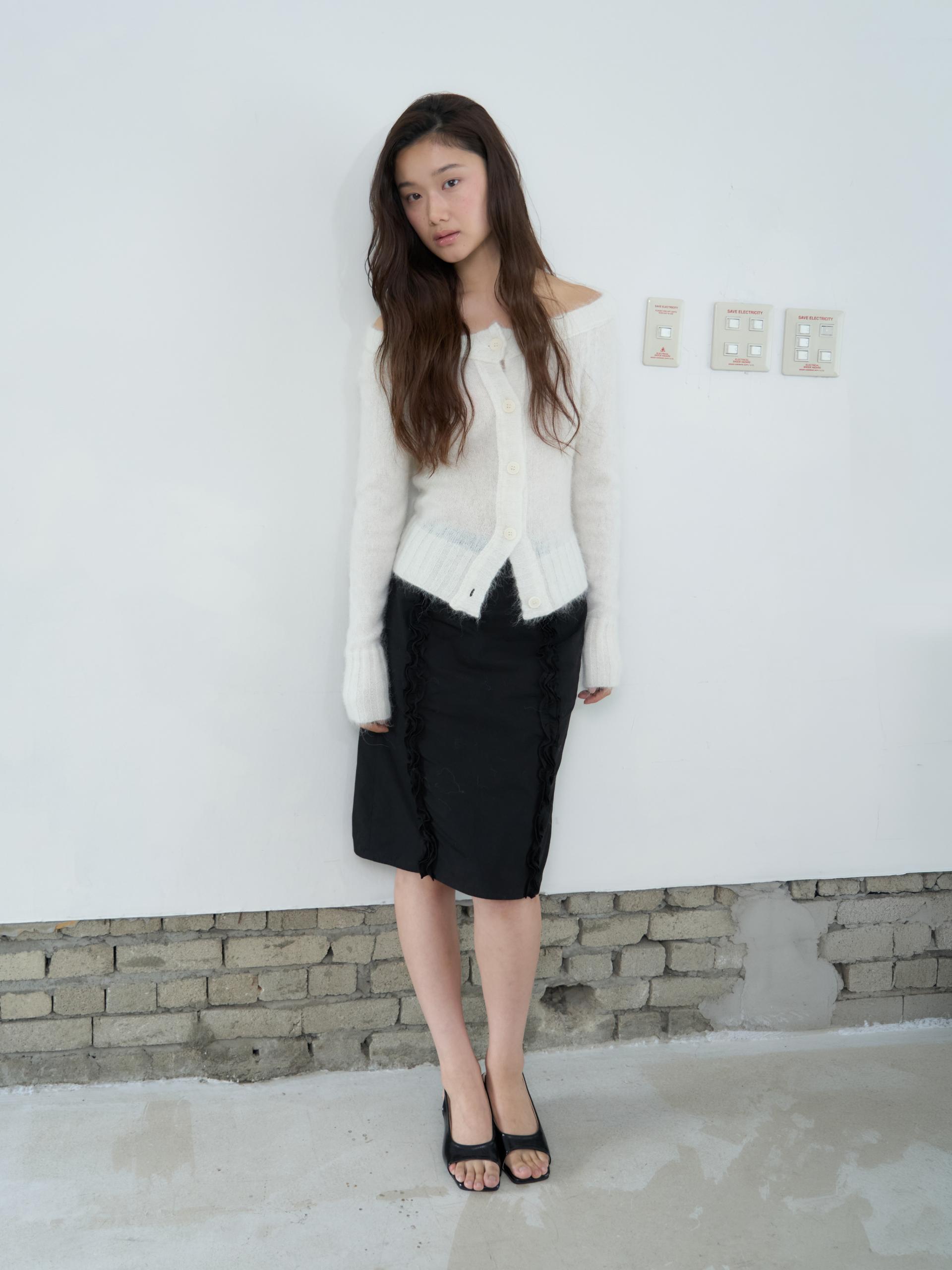 DOUBLE FRILL MIDI SKIRT_BLACK