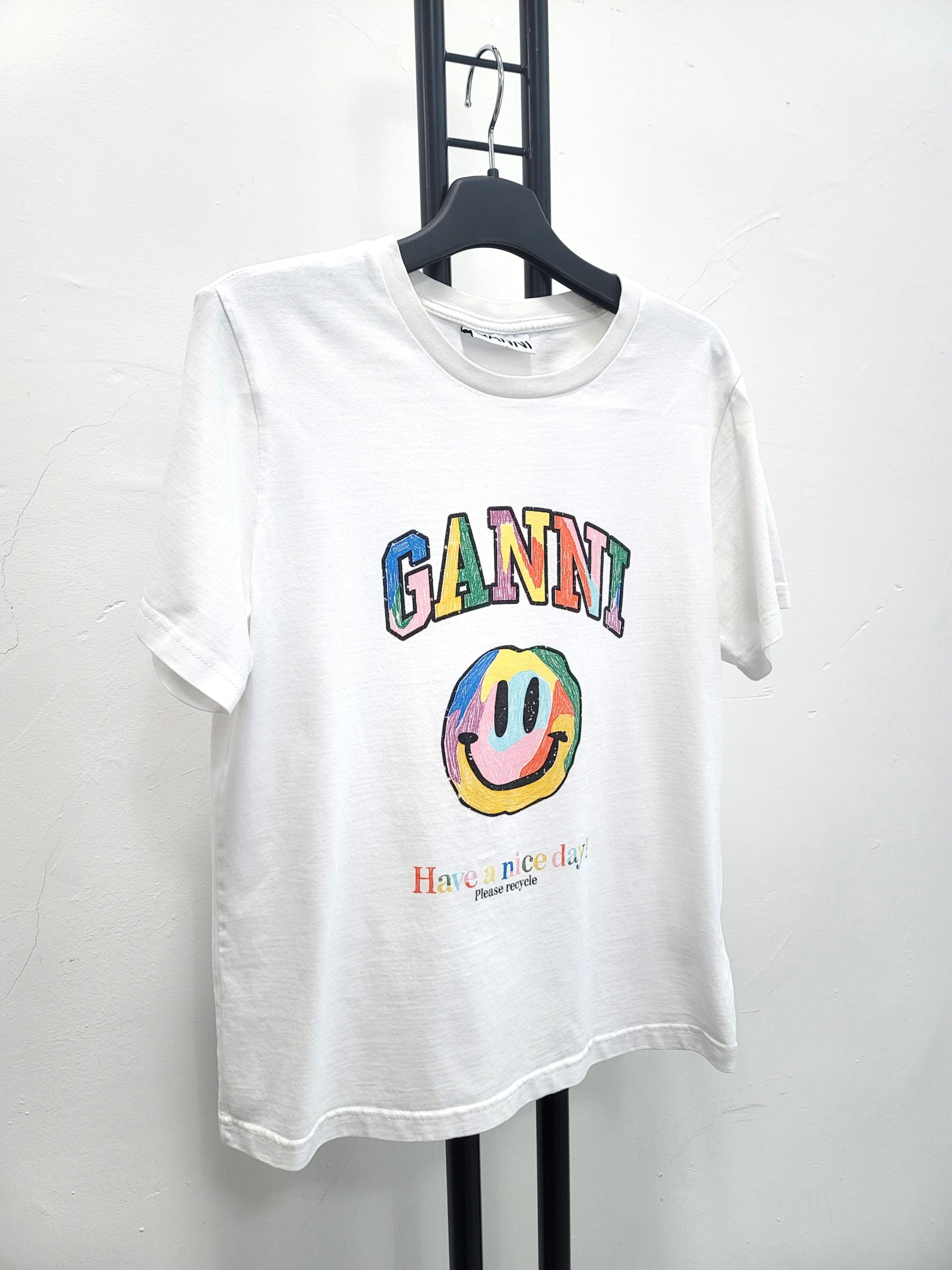 정품 가니 GANNI 스마일 프린트 반팔 티셔츠 화이트