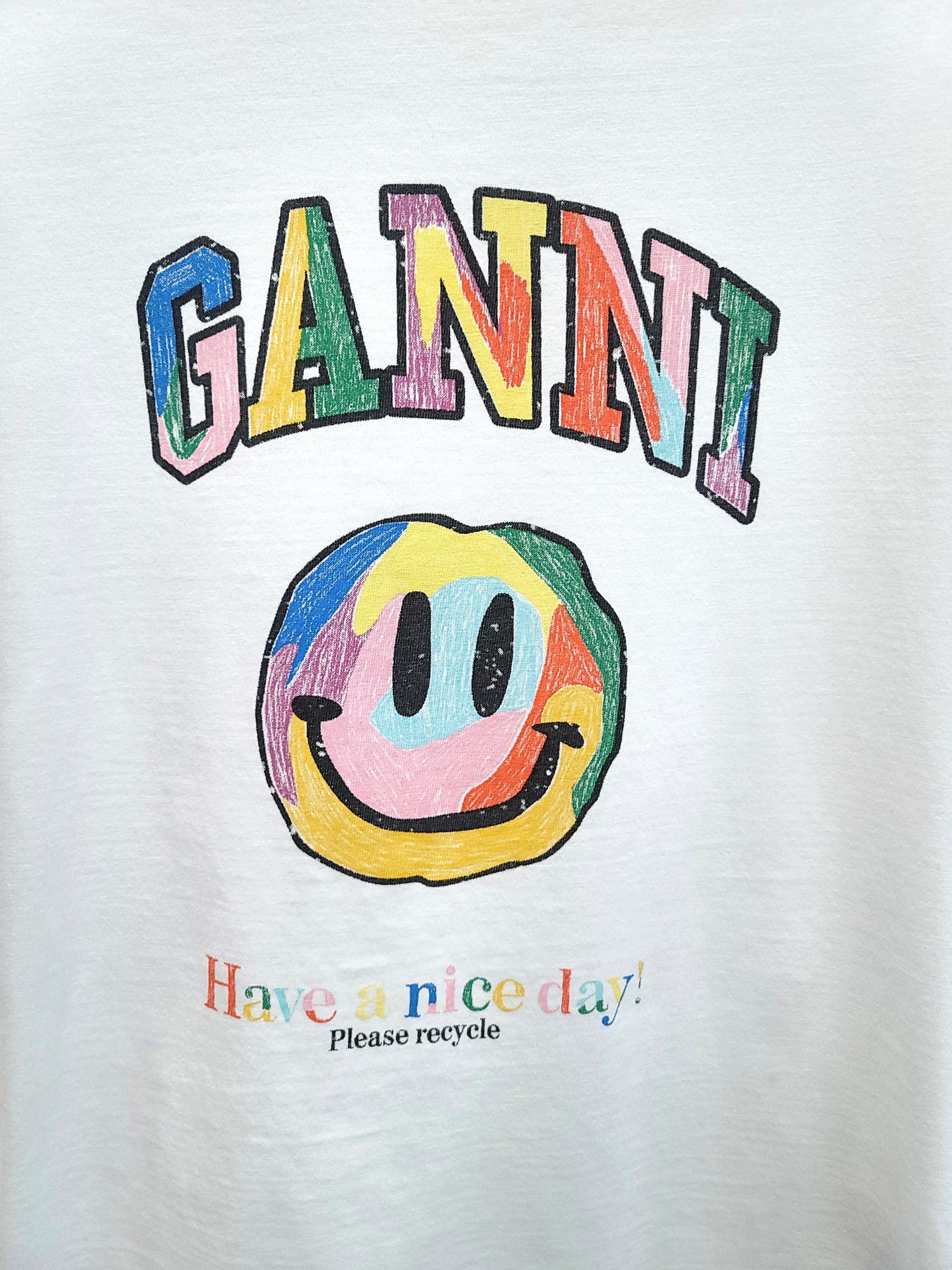 정품 가니 GANNI 스마일 프린트 반팔 티셔츠 화이트