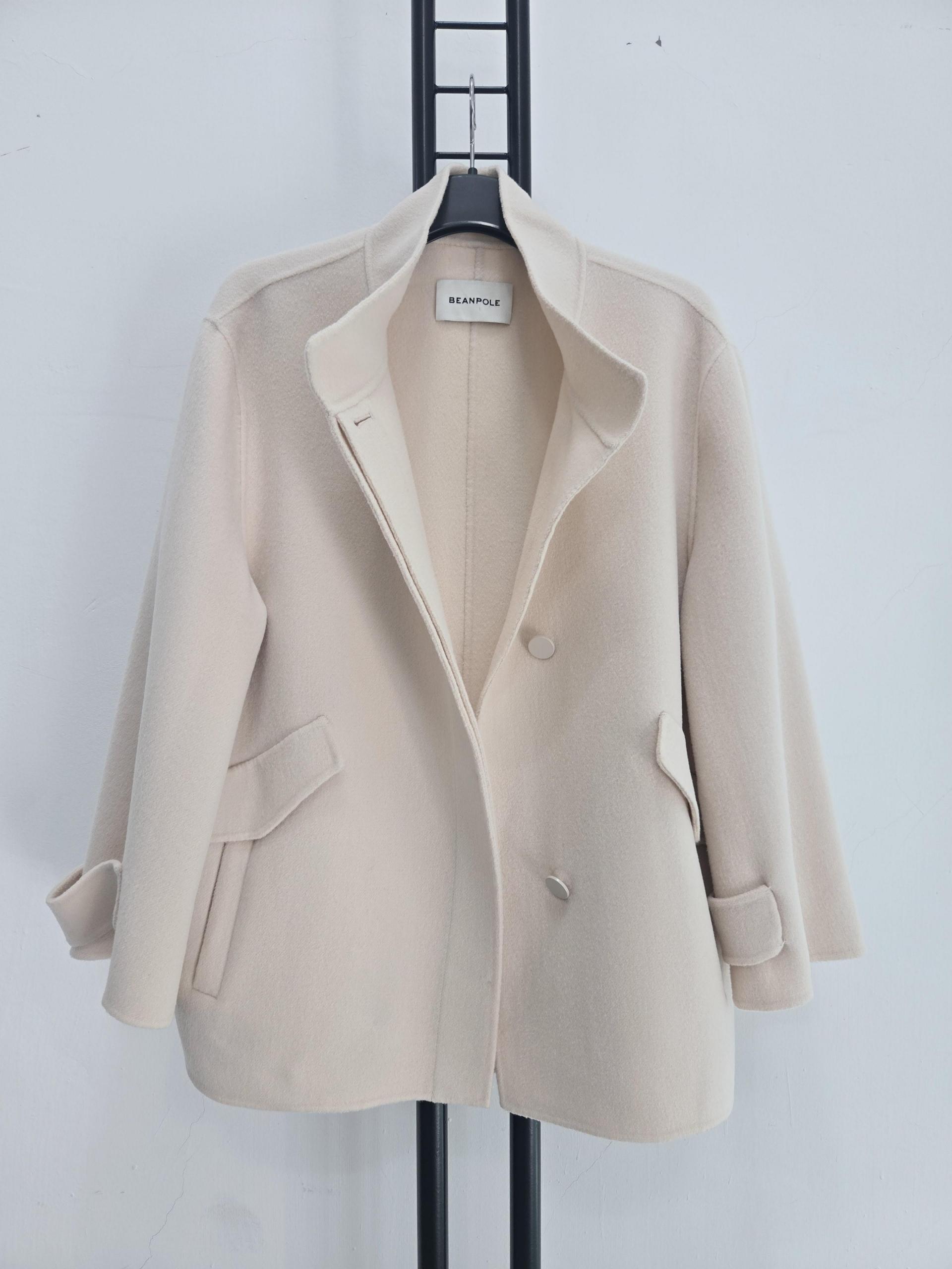 정품 빈폴 BEANPOLE 모 100% 베이지 반코트
