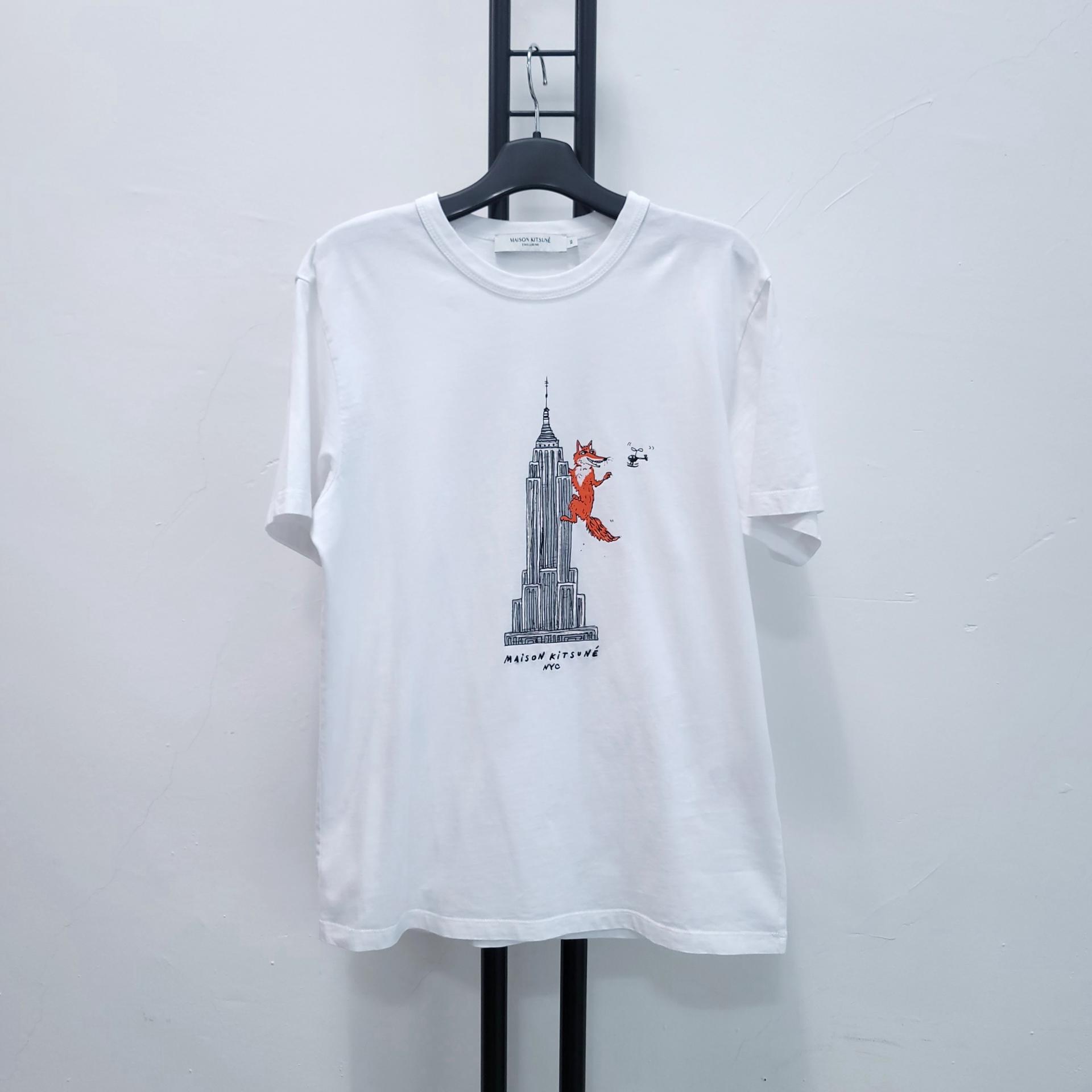 정품 메종키츠네 MAISON KITSUNE 반팔티 빌딩 여우 프린팅