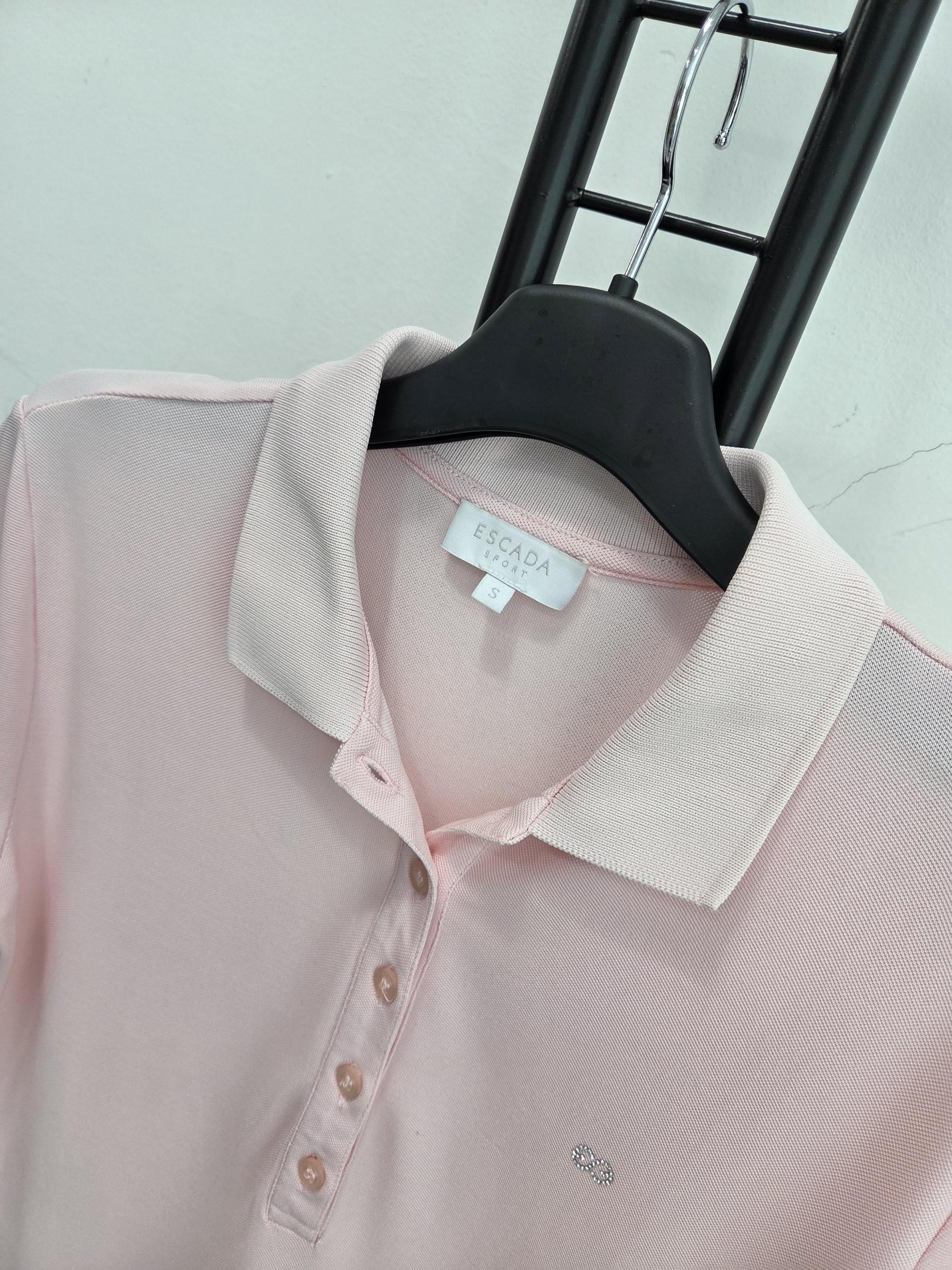 정품 에스까다 ESCADA 핑크 반팔 카라티