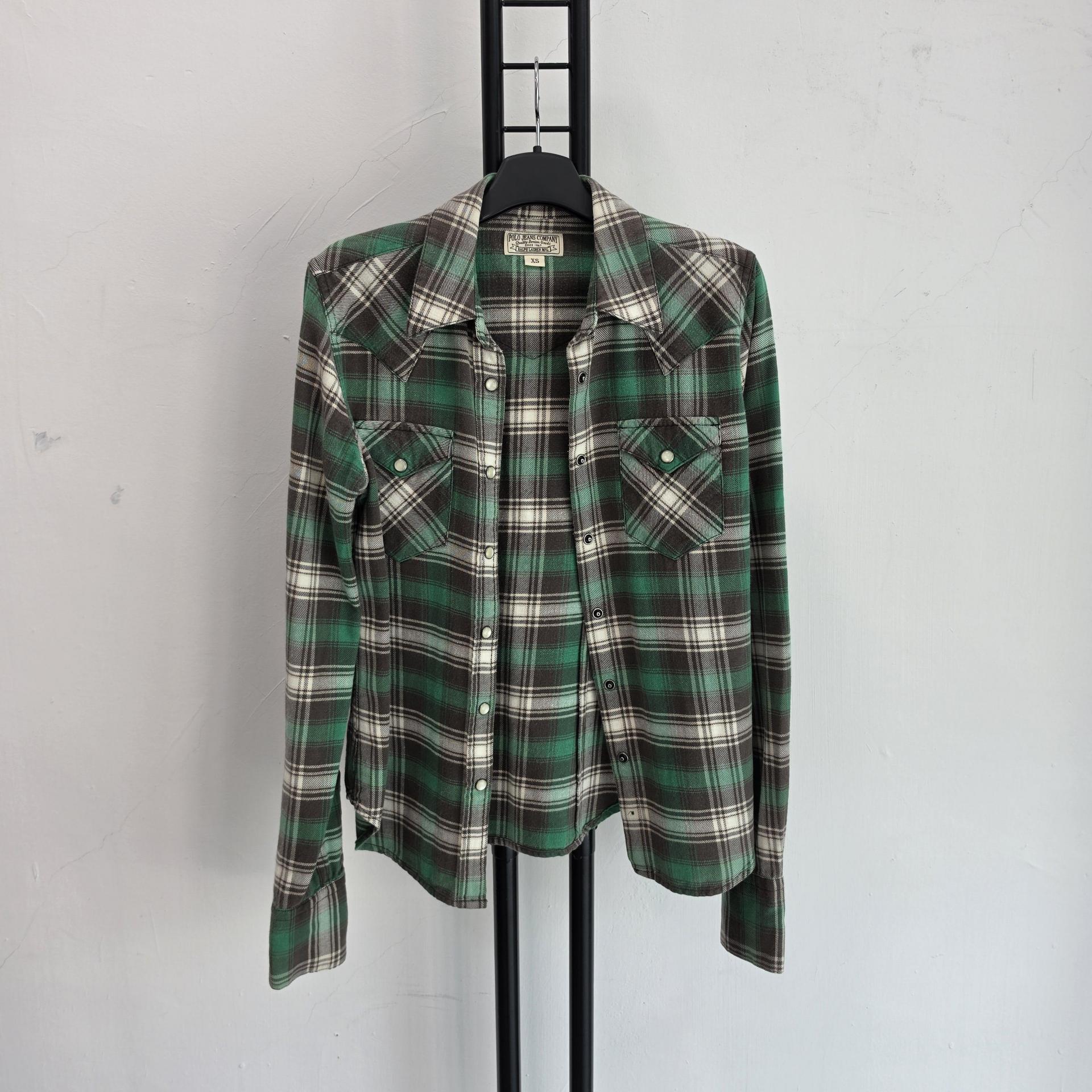 정품 폴로진스 POLO JEANSE 체크 셔츠 그린