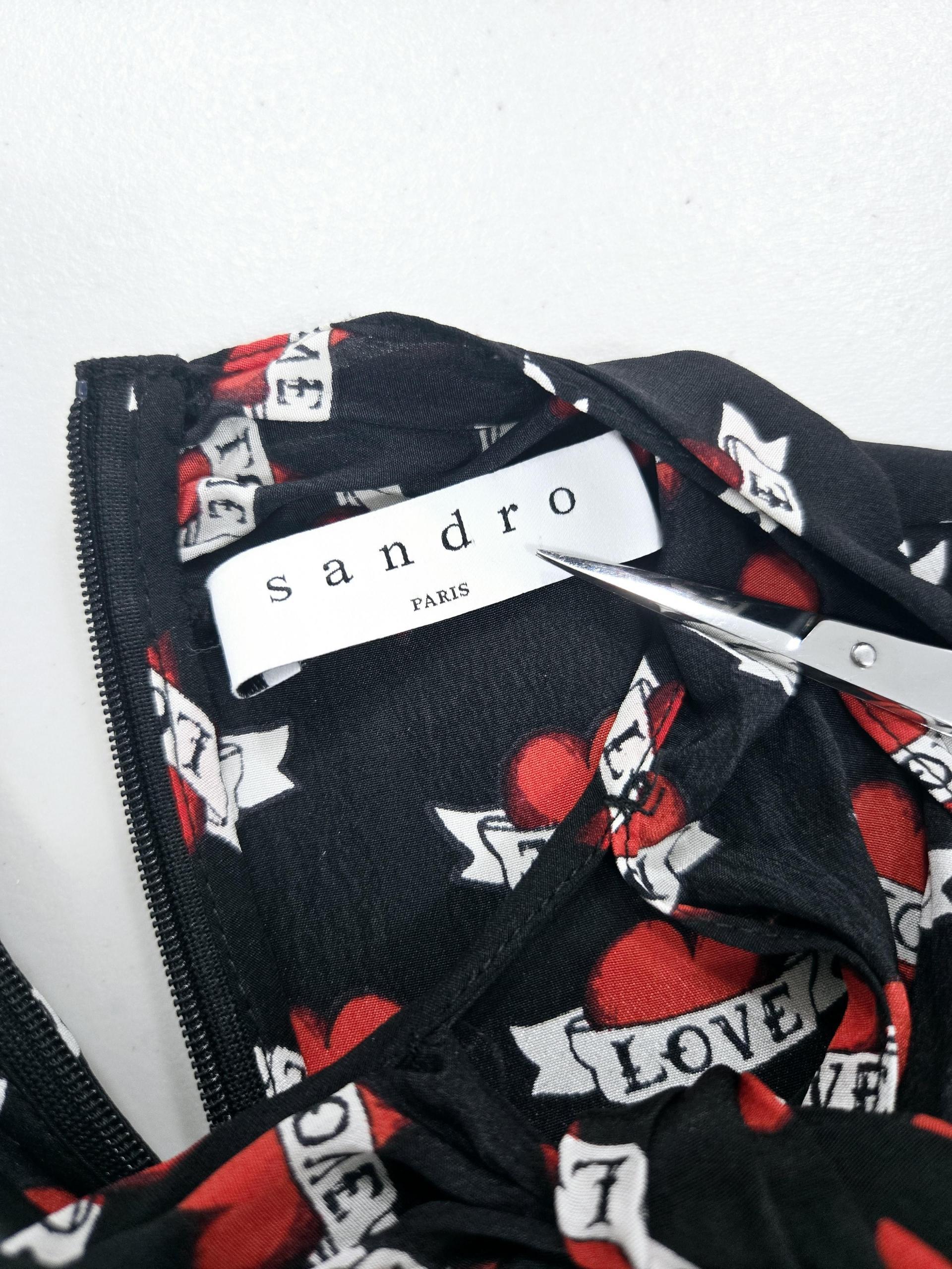 정품 산드로 SANDRO 실크 100% 블랙 하트 패턴 원피스