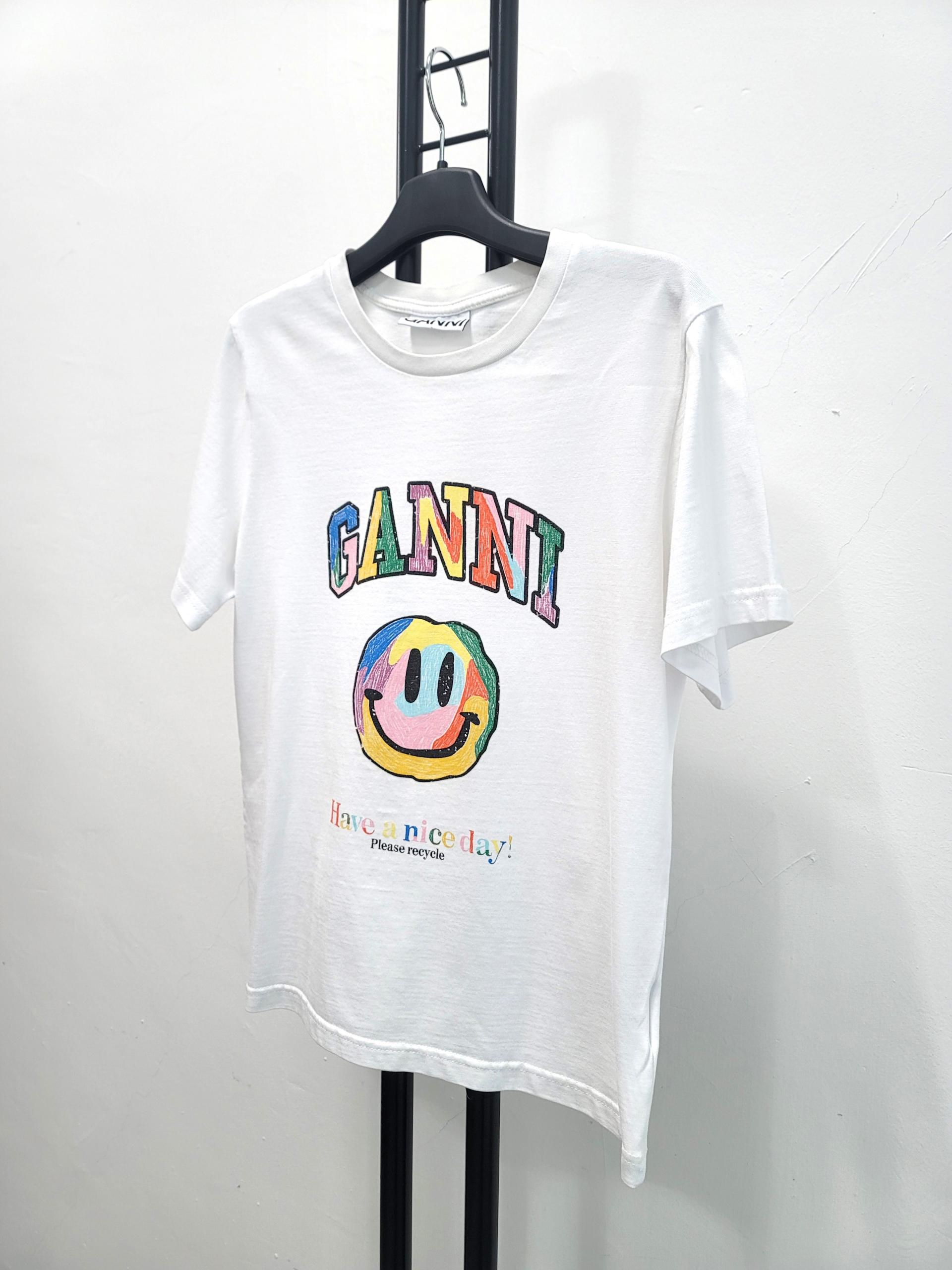 정품 가니 GANNI 스마일 프린트 반팔 티셔츠 화이트