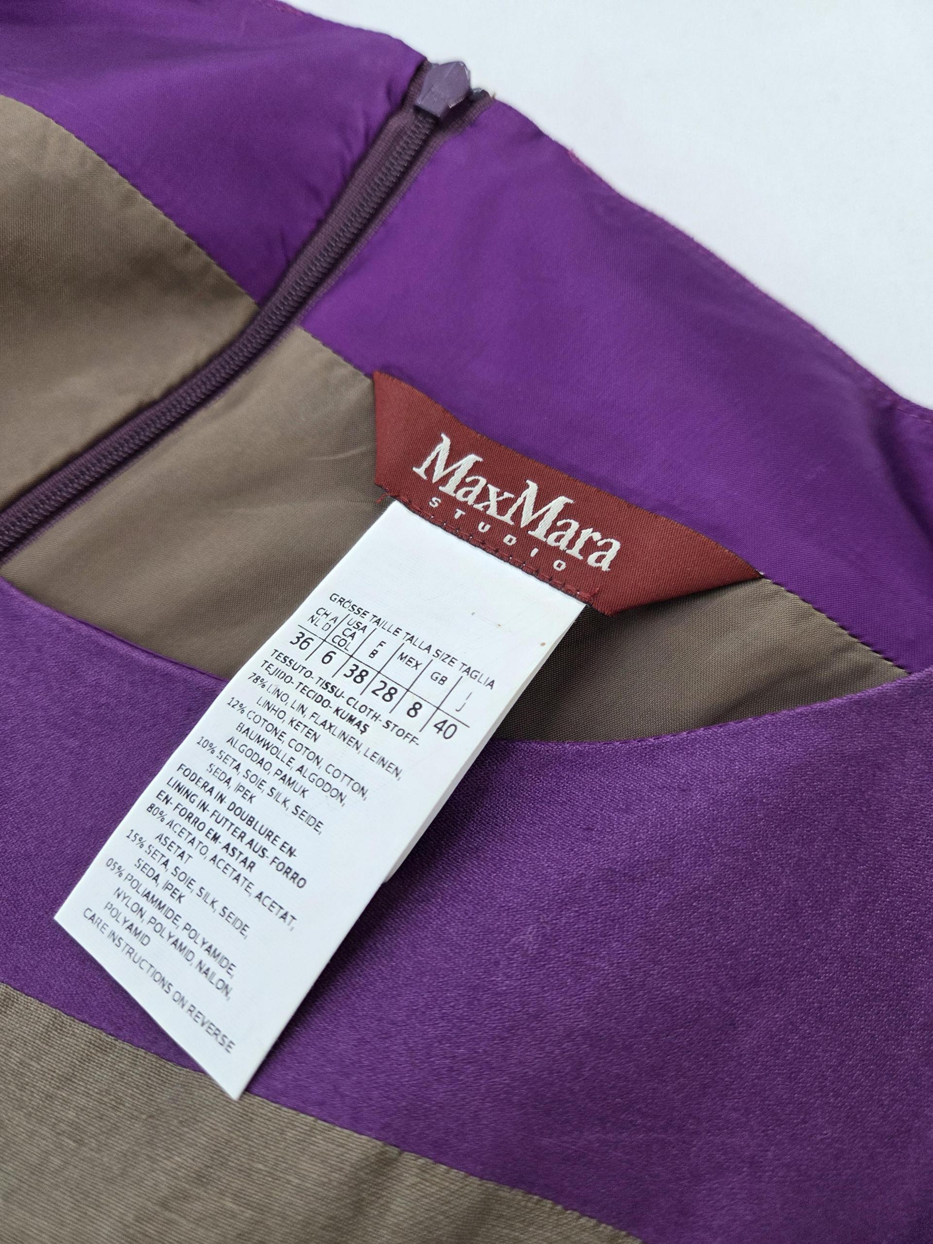 정품 막스마라 Max Mara 배색 퍼플 린넨 플리츠 원피스