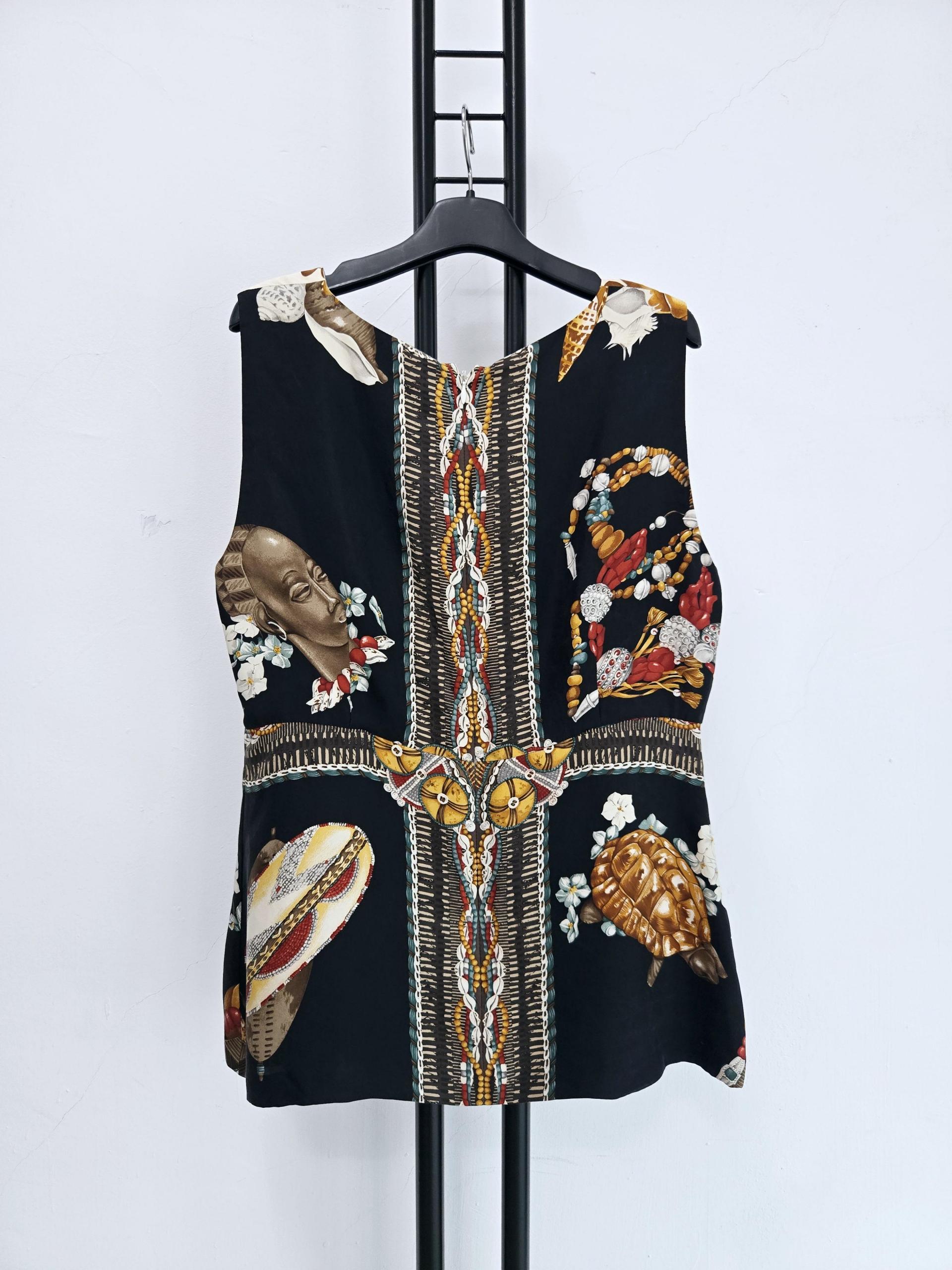 정품 에트로 ETRO 실크 100% 나염 민소매 블라우스