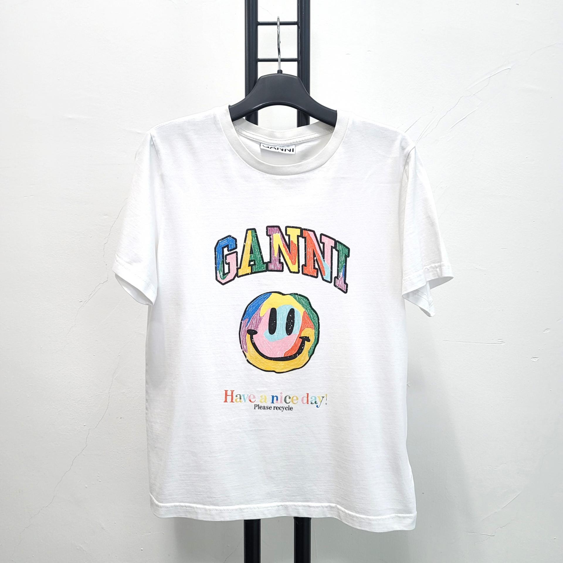 정품 가니 GANNI 스마일 프린트 반팔 티셔츠 화이트