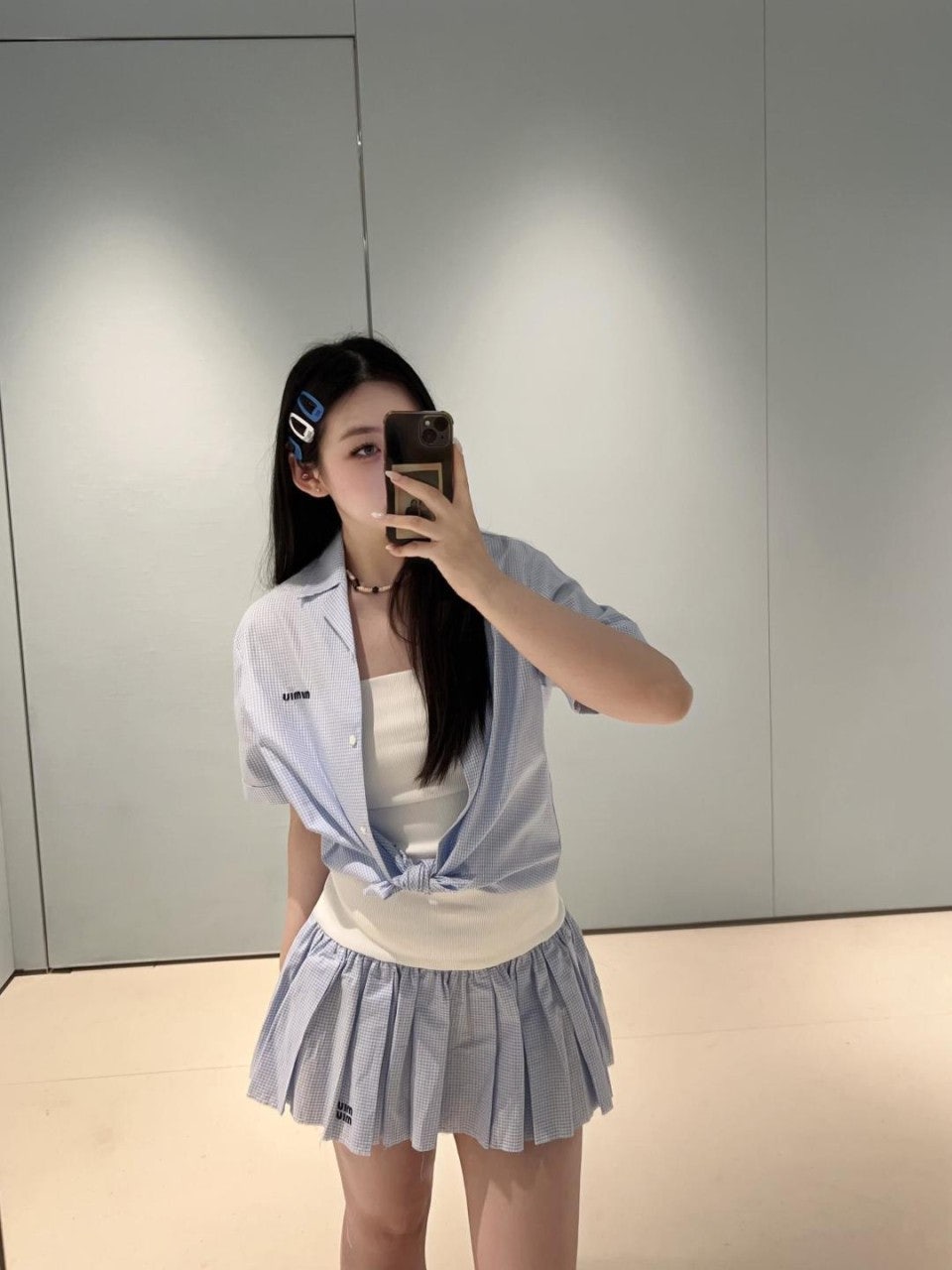 미우미우(MIU MIU) 체크 반팔 셔츠 상의 의류