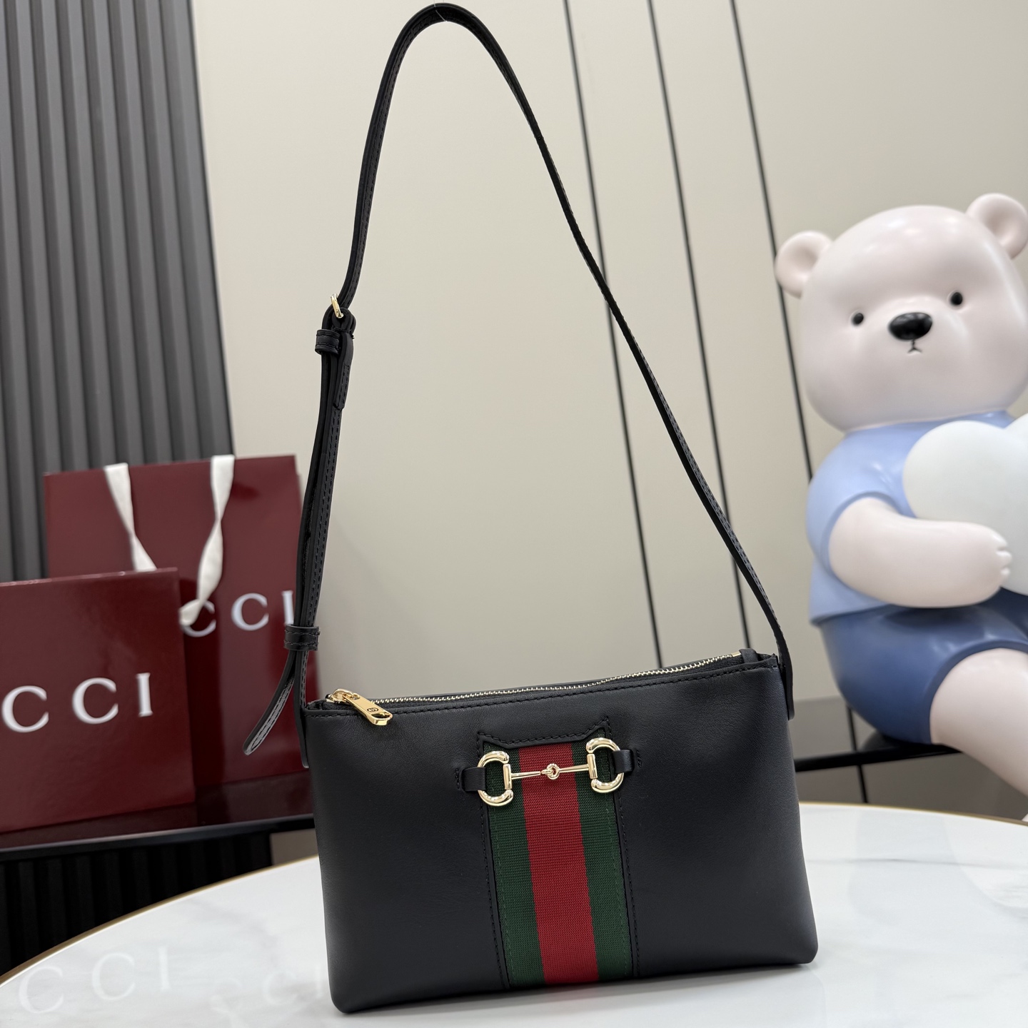 [Gucci] 구찌 26SS 홀스빗 웹 레더 미니 숄더백 가방