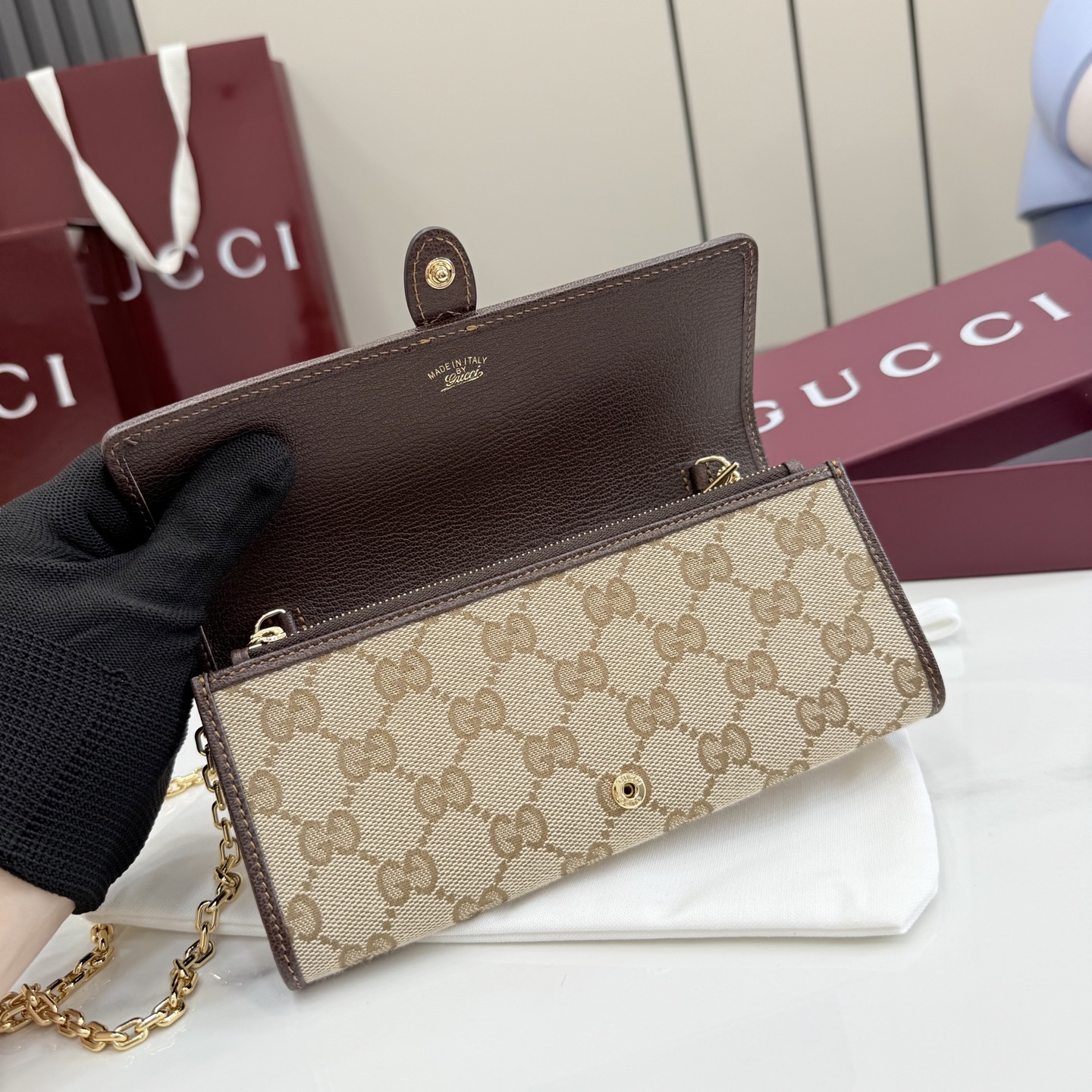 [Gucci] 구찌 26SS Jackie 재키 1961 GG 캔버스 체인 월렛 (WOC) 지갑