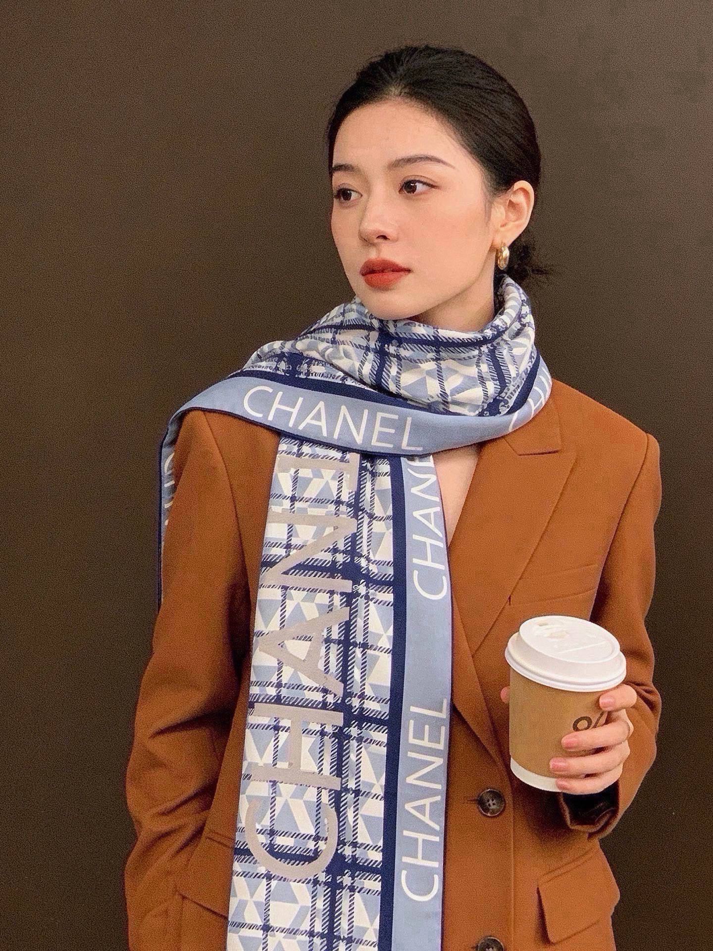 샤넬(CHANEL) 더블페이스 캐시미어 실크 숄 목도리 스카프