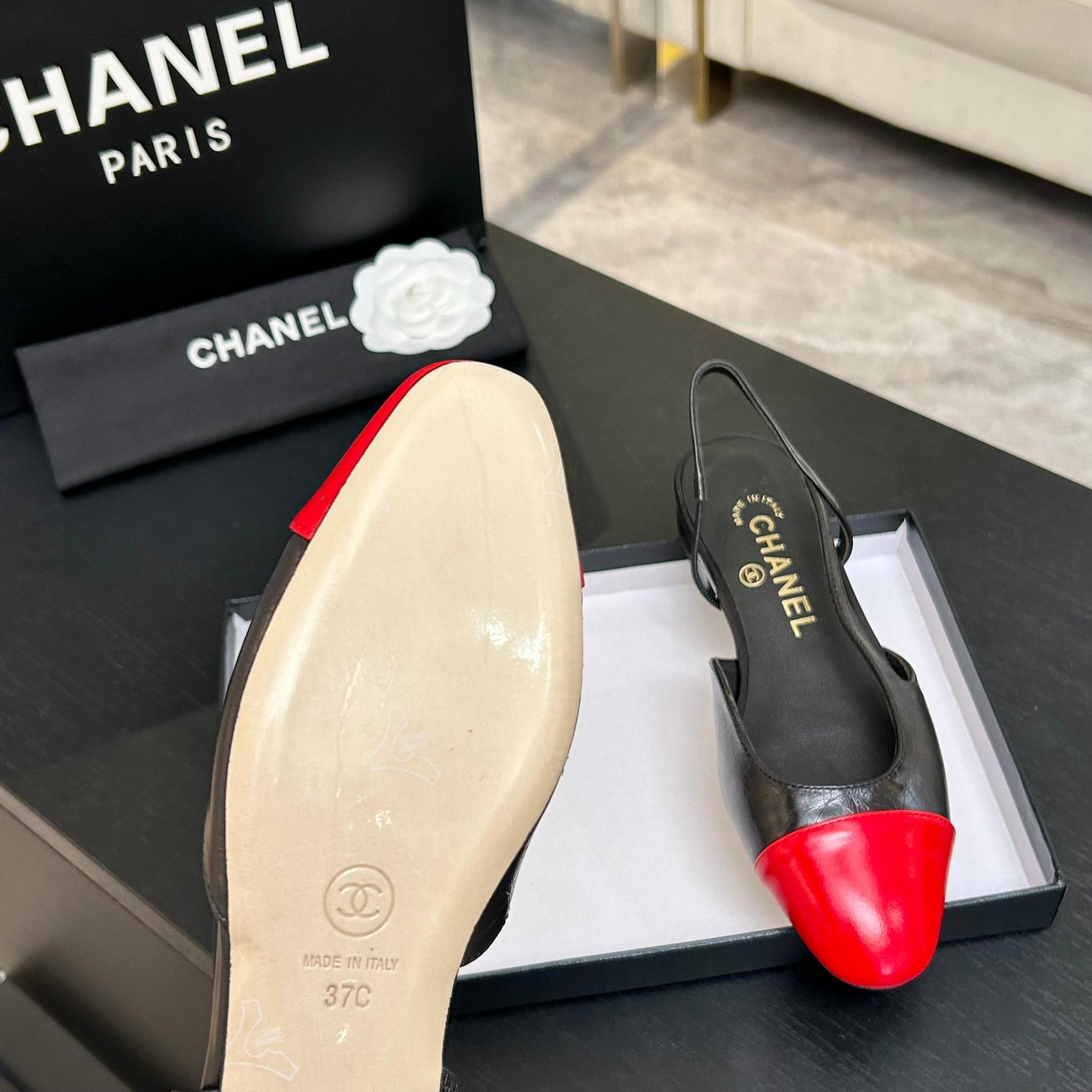 샤넬(CHANEL) 투톤 슬링백 로우힐 신발
