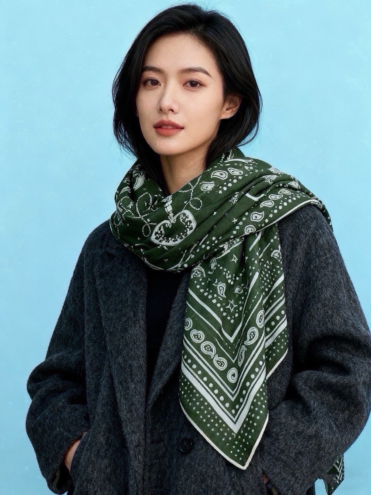 에르메스(HERMES) 그래픽 패턴 캐시미어 실크 숄 목도리 스카프