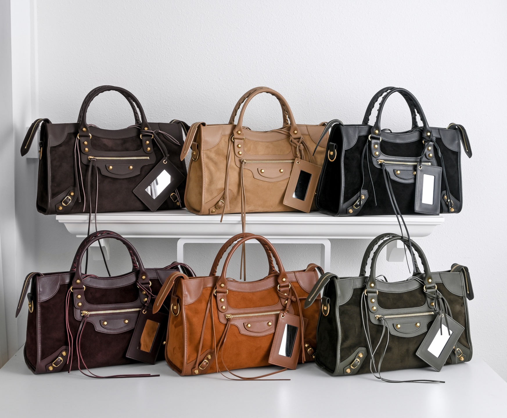 BALENCIAGA 발렌시아가 Le City 르 시티 스웨이드 컴비네이션 카프스킨 모터사이클 백 가방