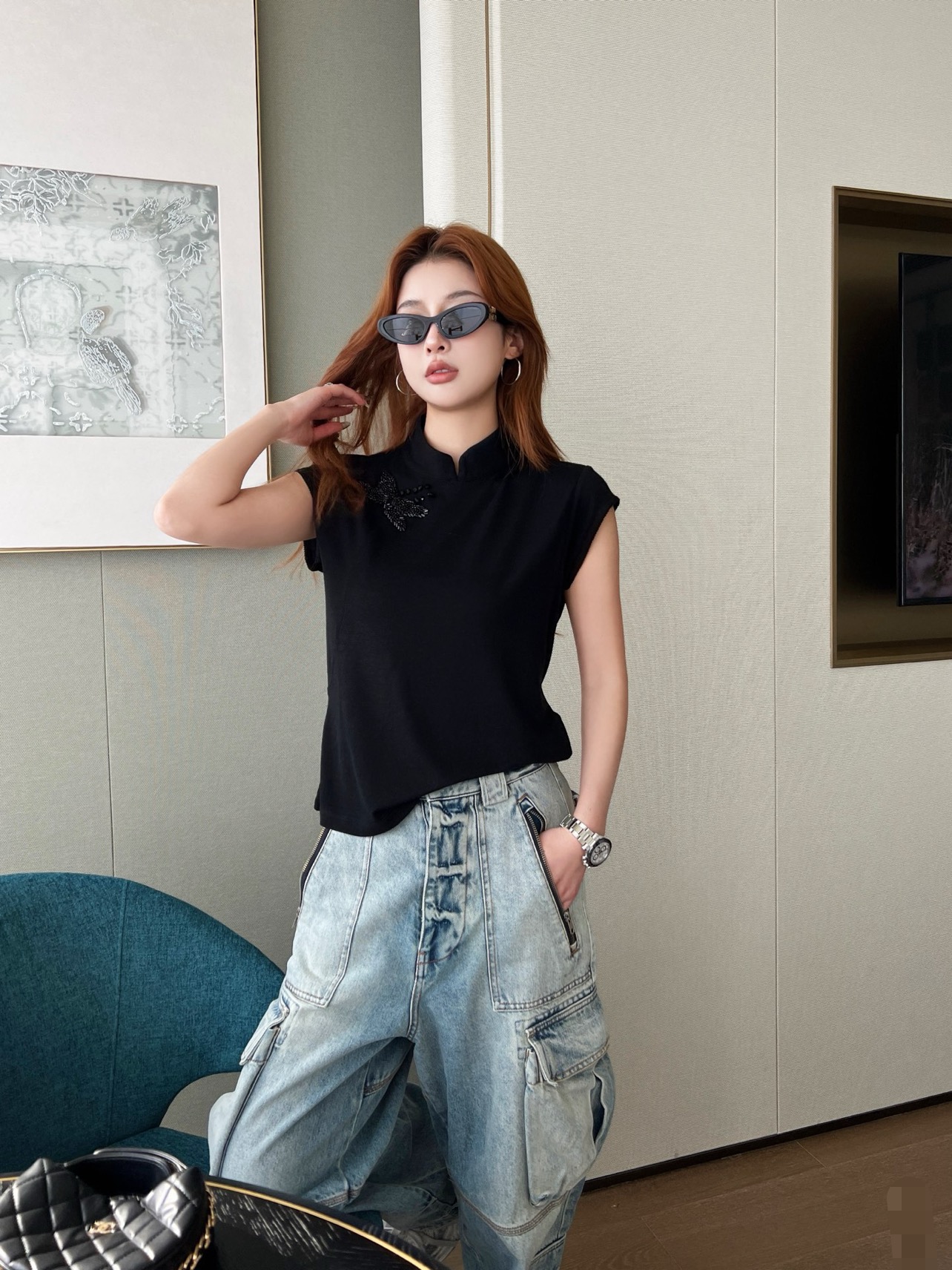[Valentino] 발렌티노 26SS 오리엔탈 텐셀 비드 차이나카라 셔츠 의류