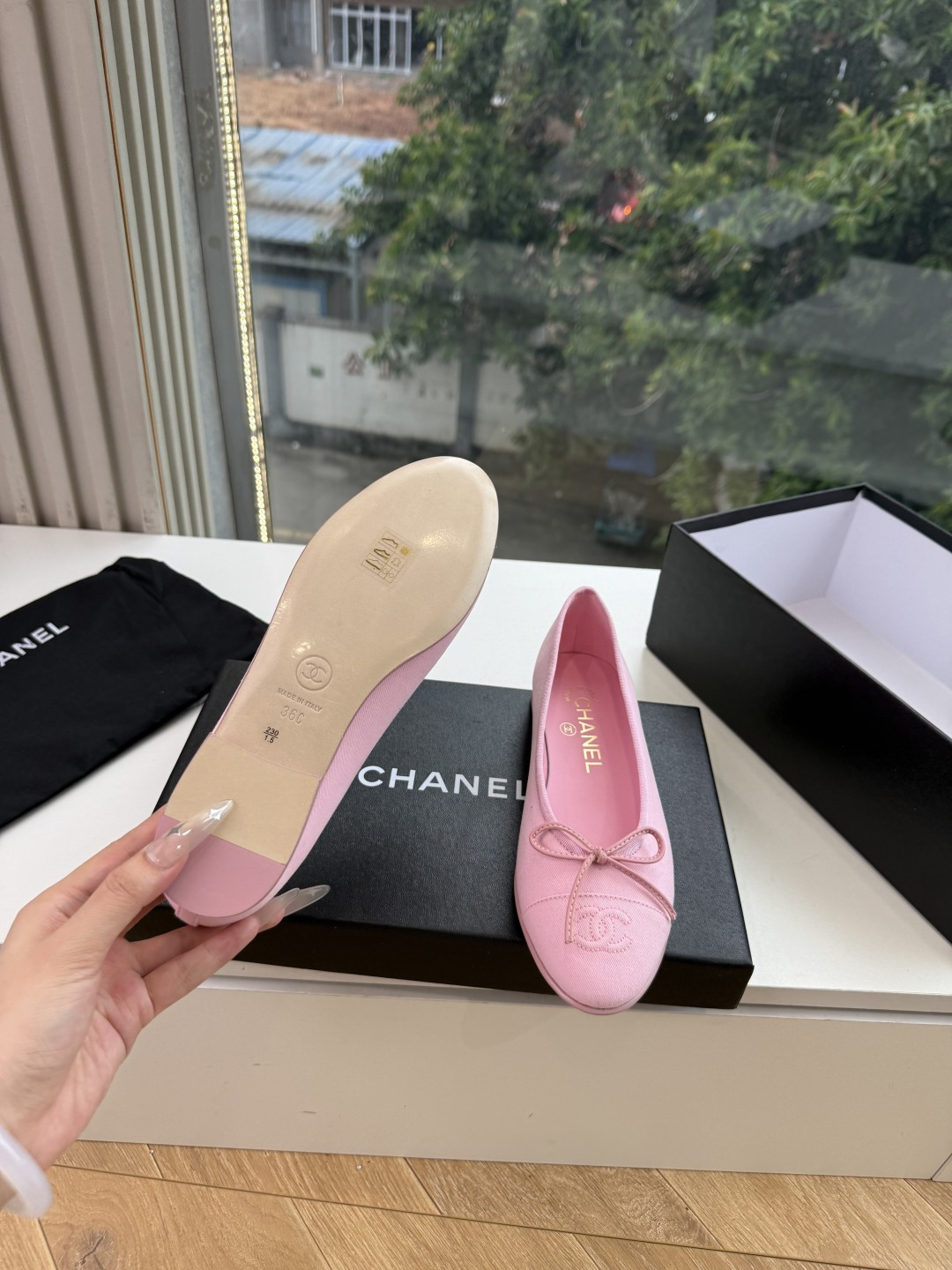 샤넬(CHANEL) 리본 메리제인 슬링백 플랫 신발