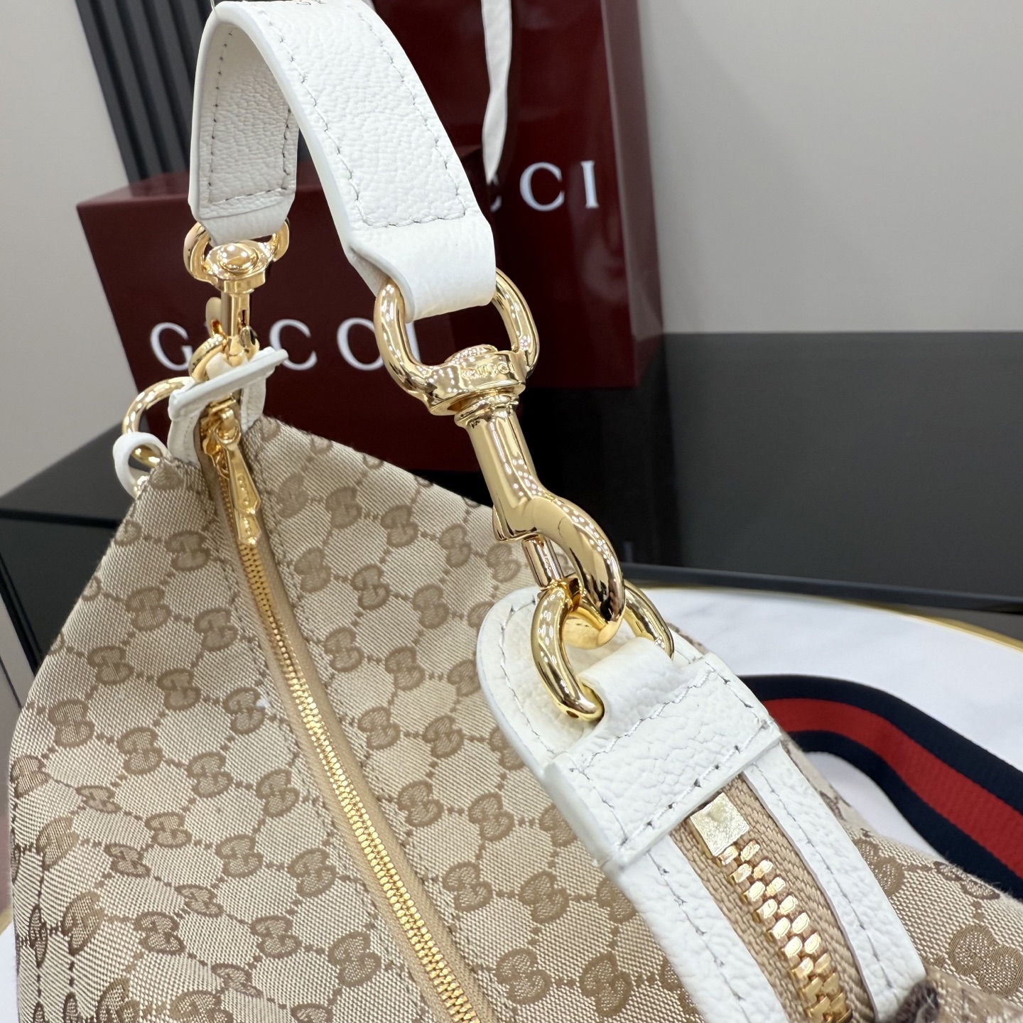 GUCCI 구찌 Gucci NY 컬렉션 브레라(Brera) 캔버스 토트백 - 샌드/화이트 가방