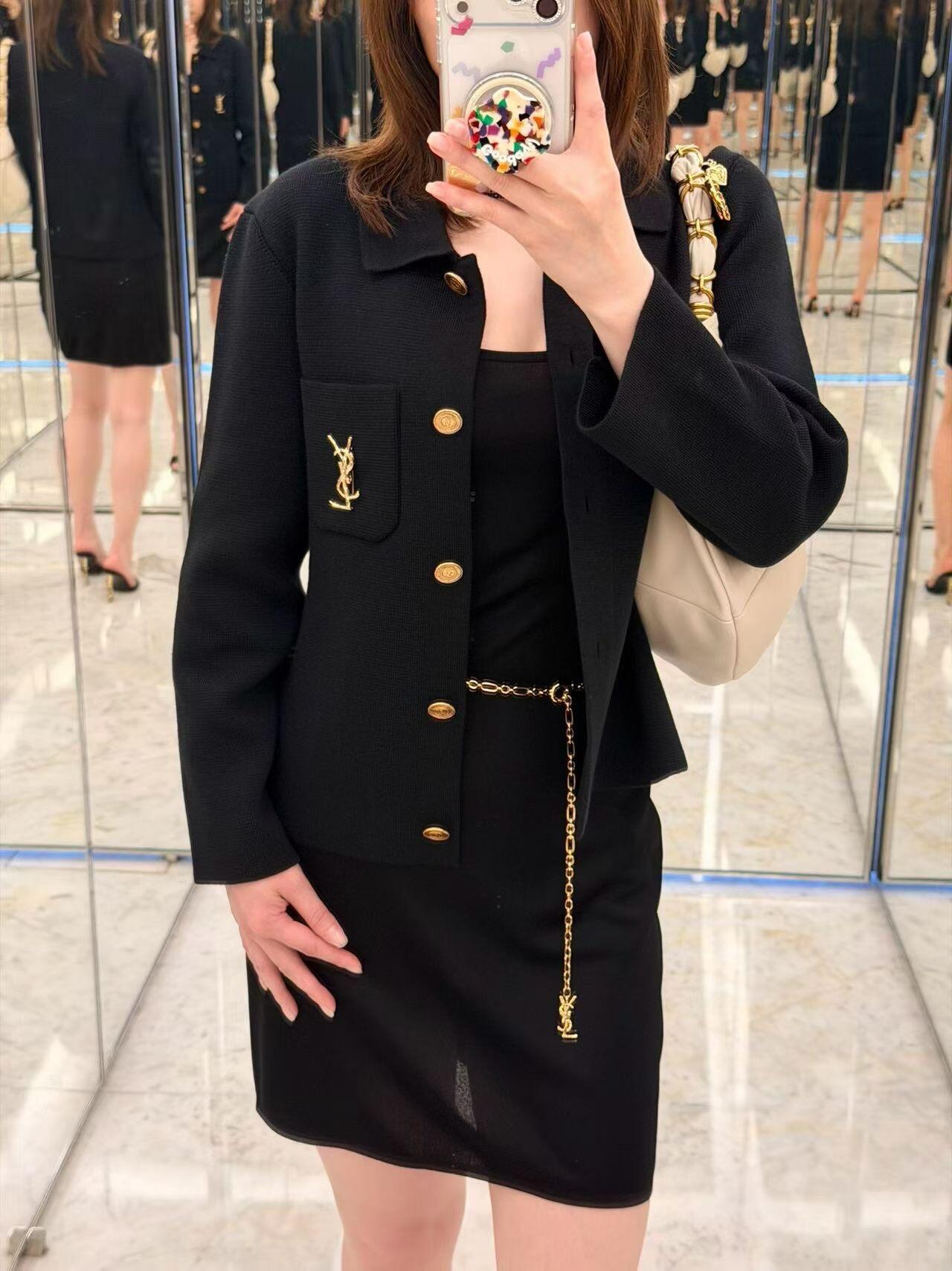 생로랑(SAINT LAURENT) 골드 칼라 울 니트 가디건 상의 의류