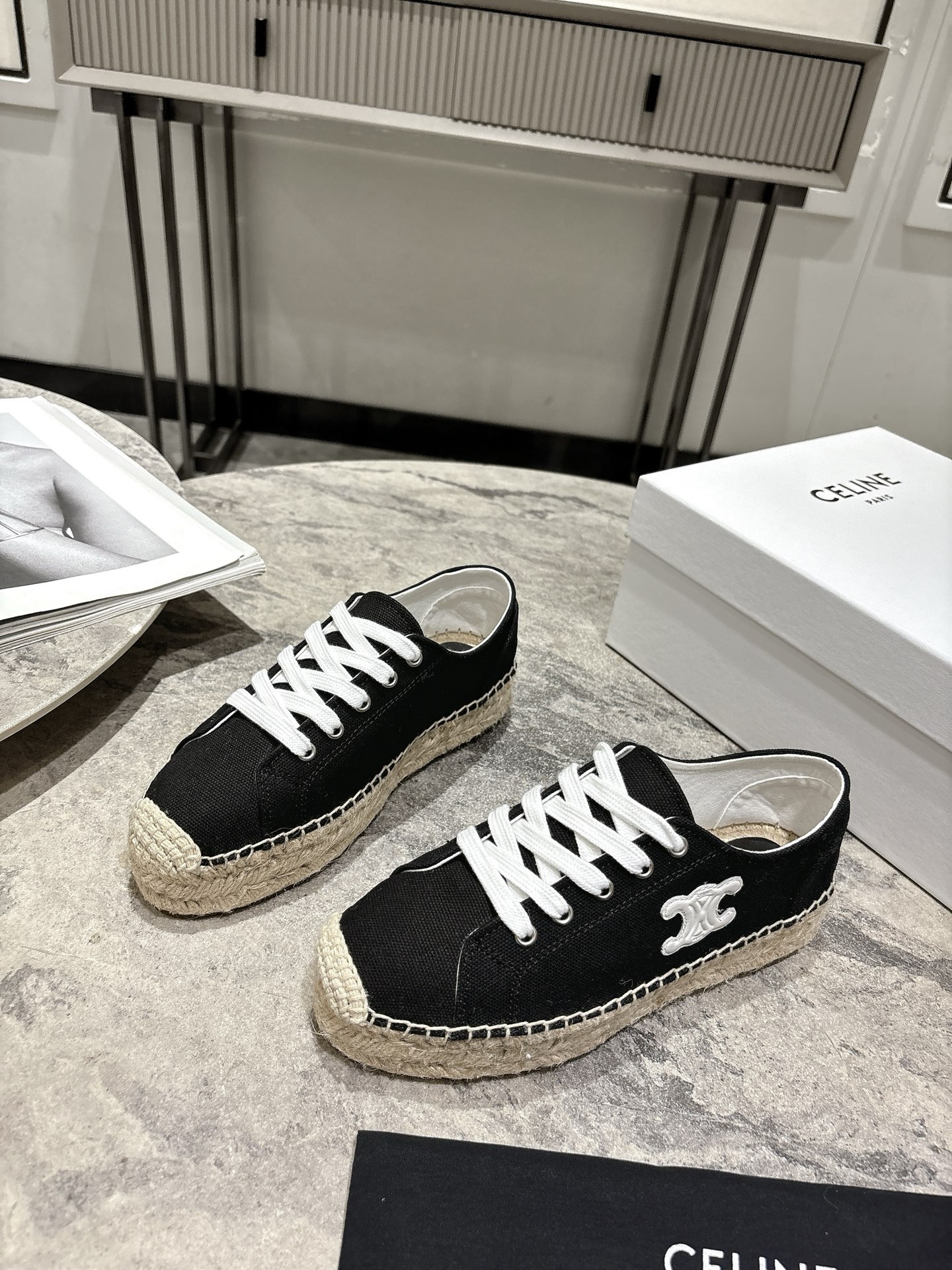 셀린느(CELINE) 스트라이프 에스파드류 레이스업 슈즈 신발