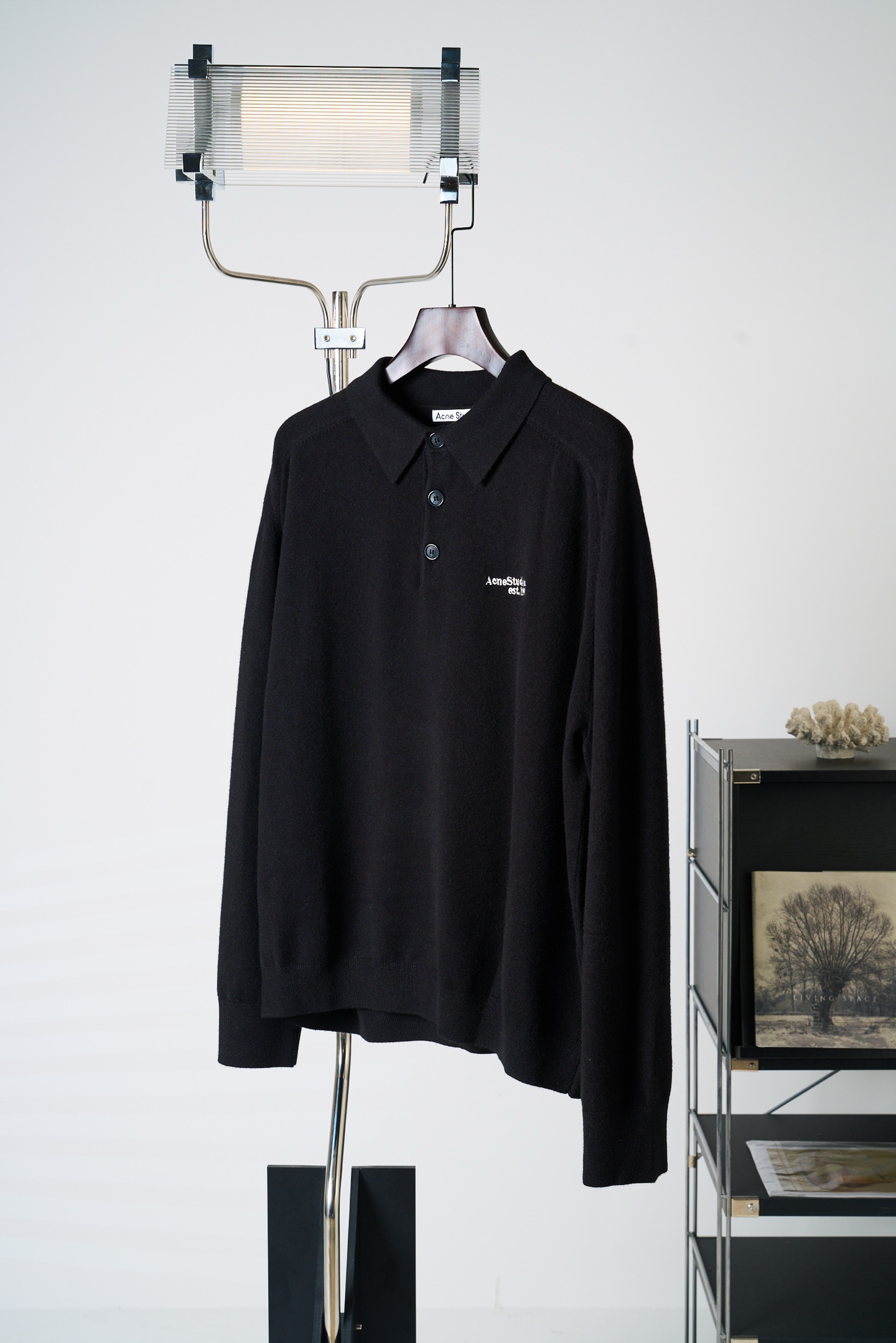 아크네(Acne studios) 로고 자수 울 폴로 니트 상의 의류