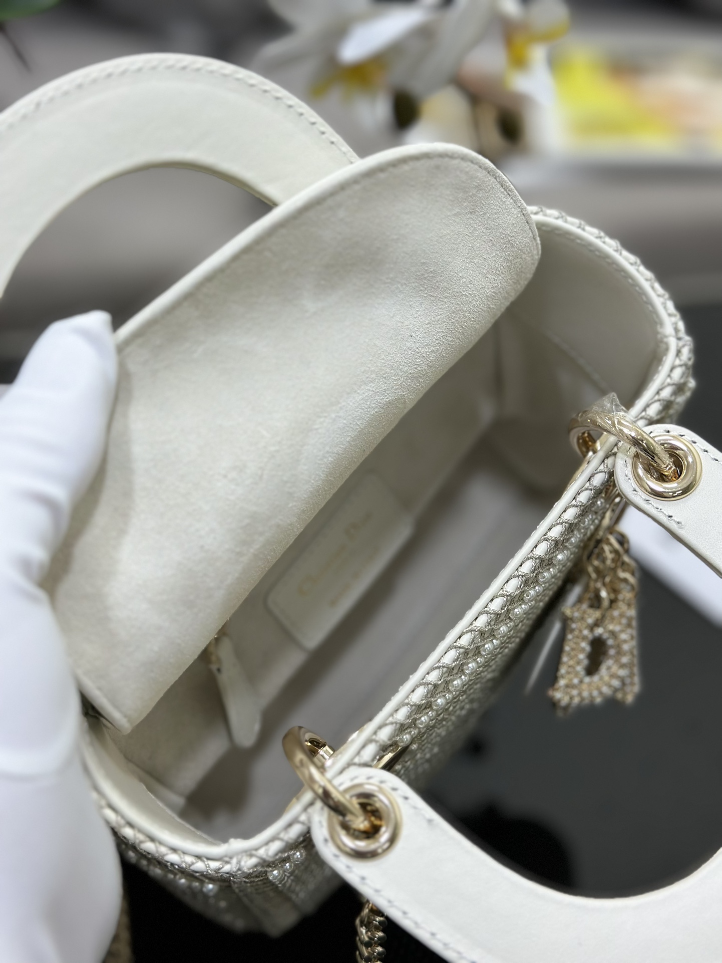 [Lady Dior] 디올 레이디 디올 미니 3구 자수 진주 백 (밀크 화이트) 가방
