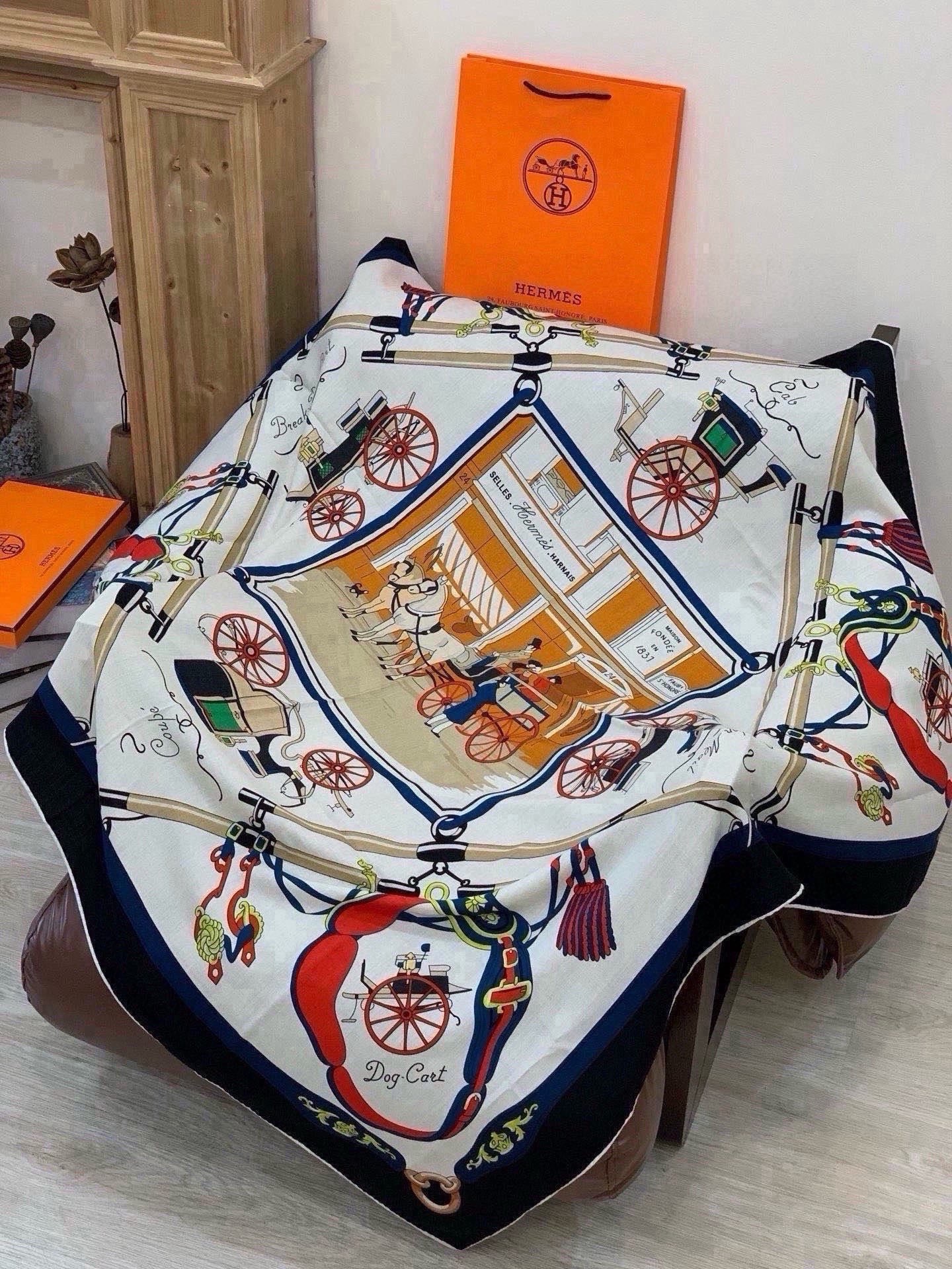 에르메스(HERMES) 더블페이스 캐시미어 실크 숄 목도리 스카프