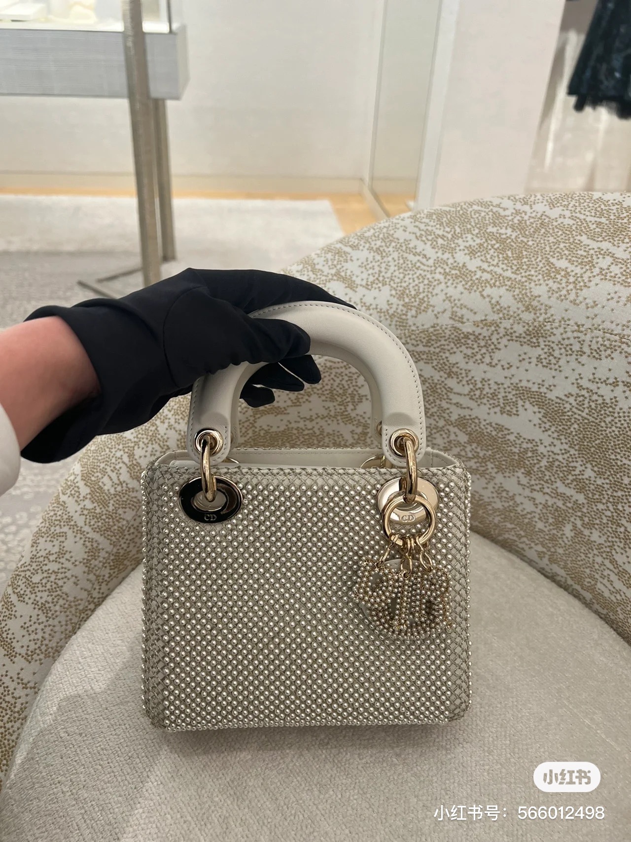 [Lady Dior] 디올 레이디 디올 미니 3구 자수 진주 백 (밀크 화이트) 가방
