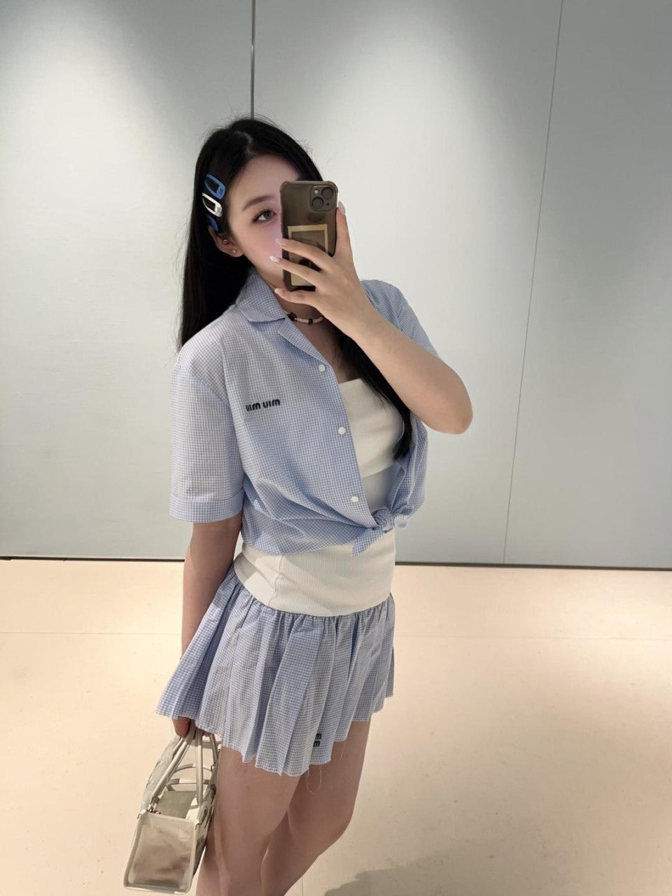 미우미우(MIU MIU) 체크 반팔 셔츠 상의 의류