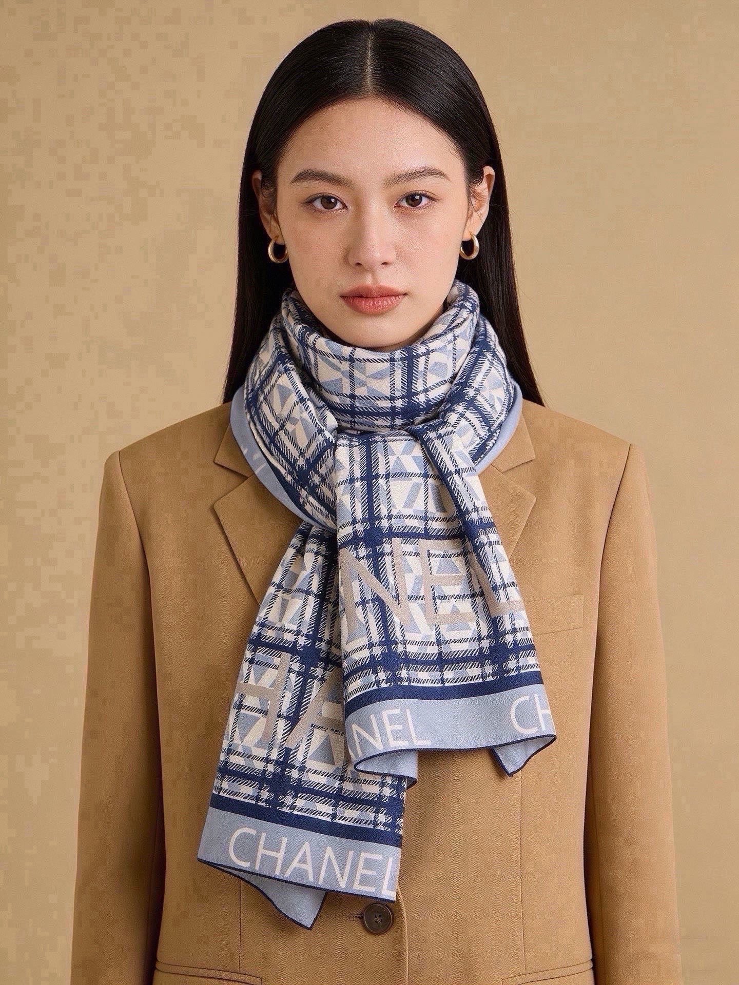 샤넬(CHANEL) 더블페이스 캐시미어 실크 숄 목도리 스카프