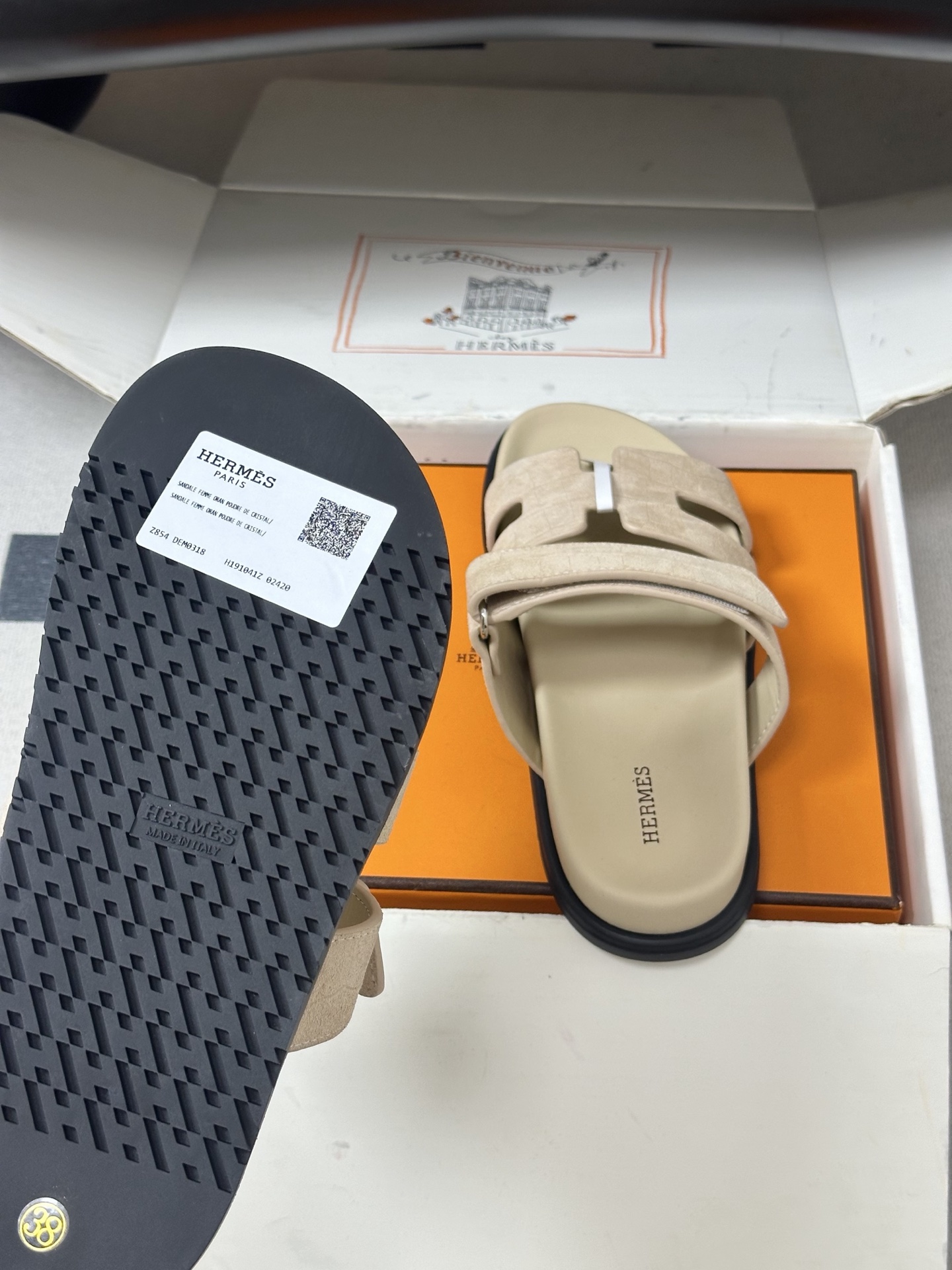 에르메스(HERMES) H 로고 벨크로 플랫 슬리퍼 신발