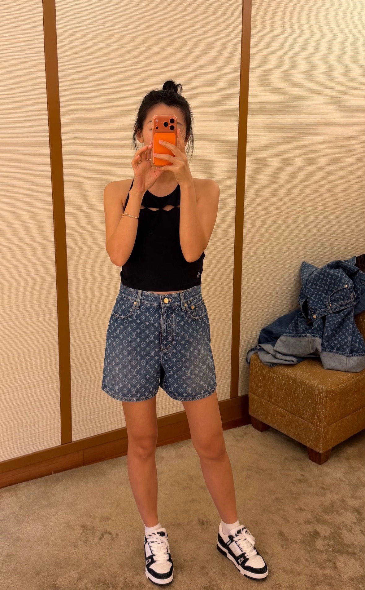 LV 루이비통 로고 자카드 데님 쇼츠 숏 팬츠 바지 의류