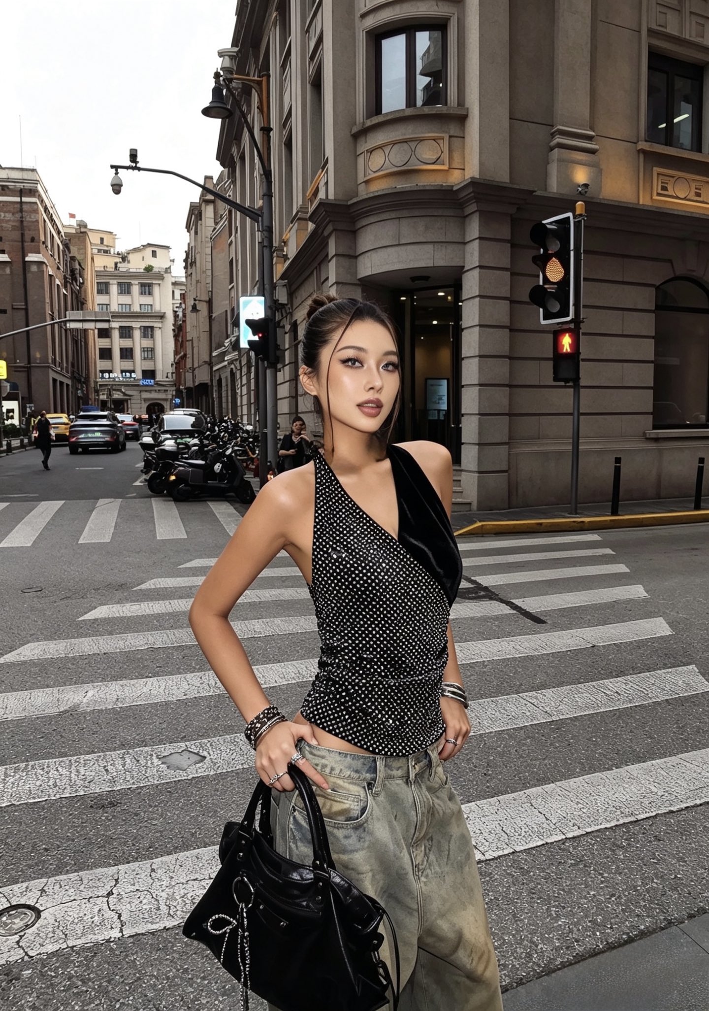 [Balmain] 발망 홀터넥 크리스탈 벨벳 베스트 탑 (블랙) 의류