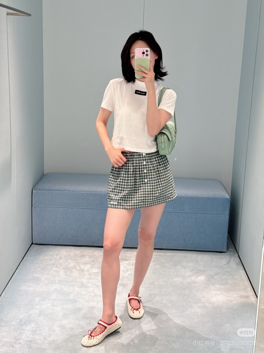 미우미우(MIU MIU) 체크 로고 자수 미니 스커트 하의 의류