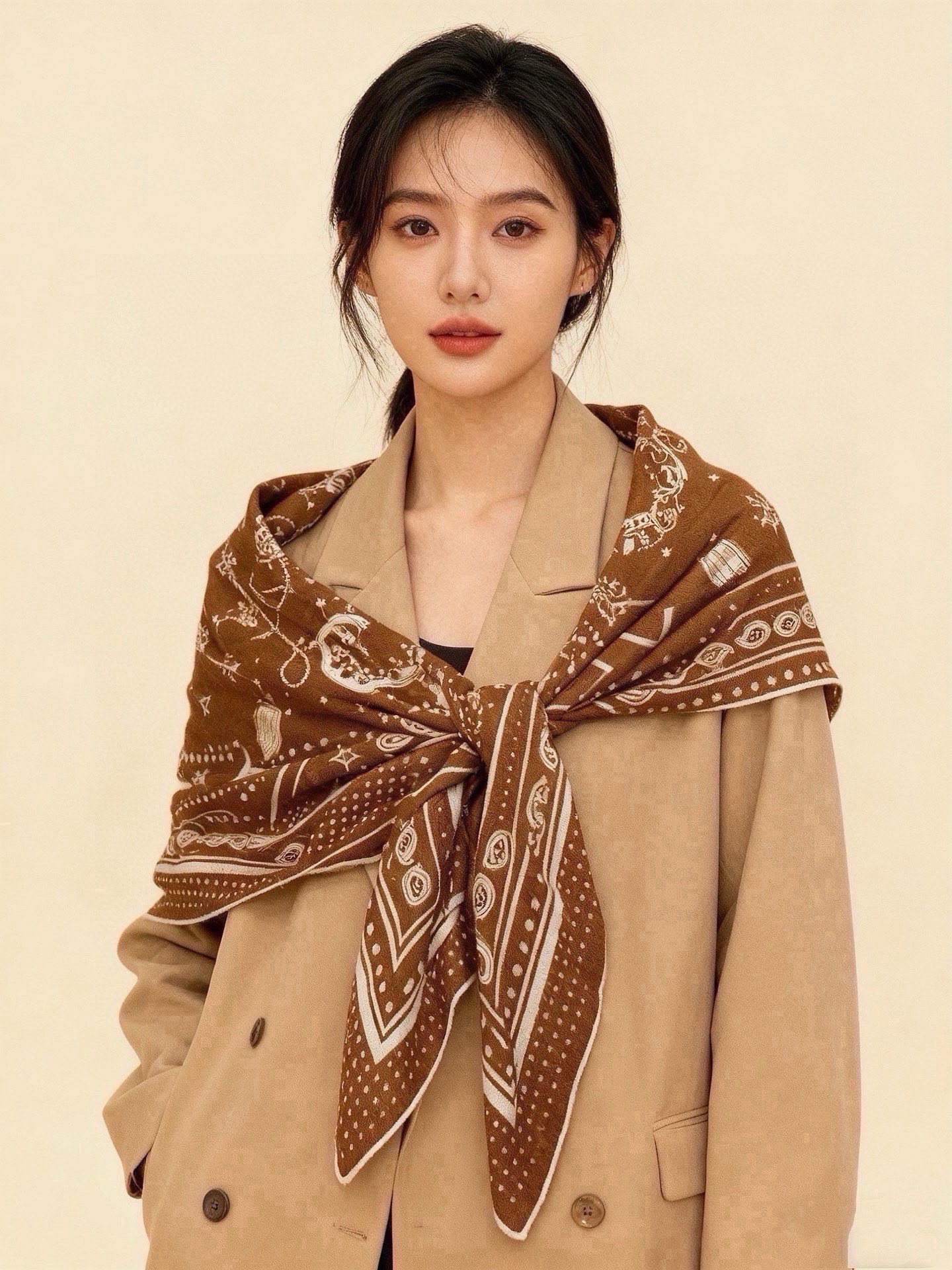 에르메스(HERMES) 그래픽 패턴 캐시미어 실크 숄 목도리 스카프