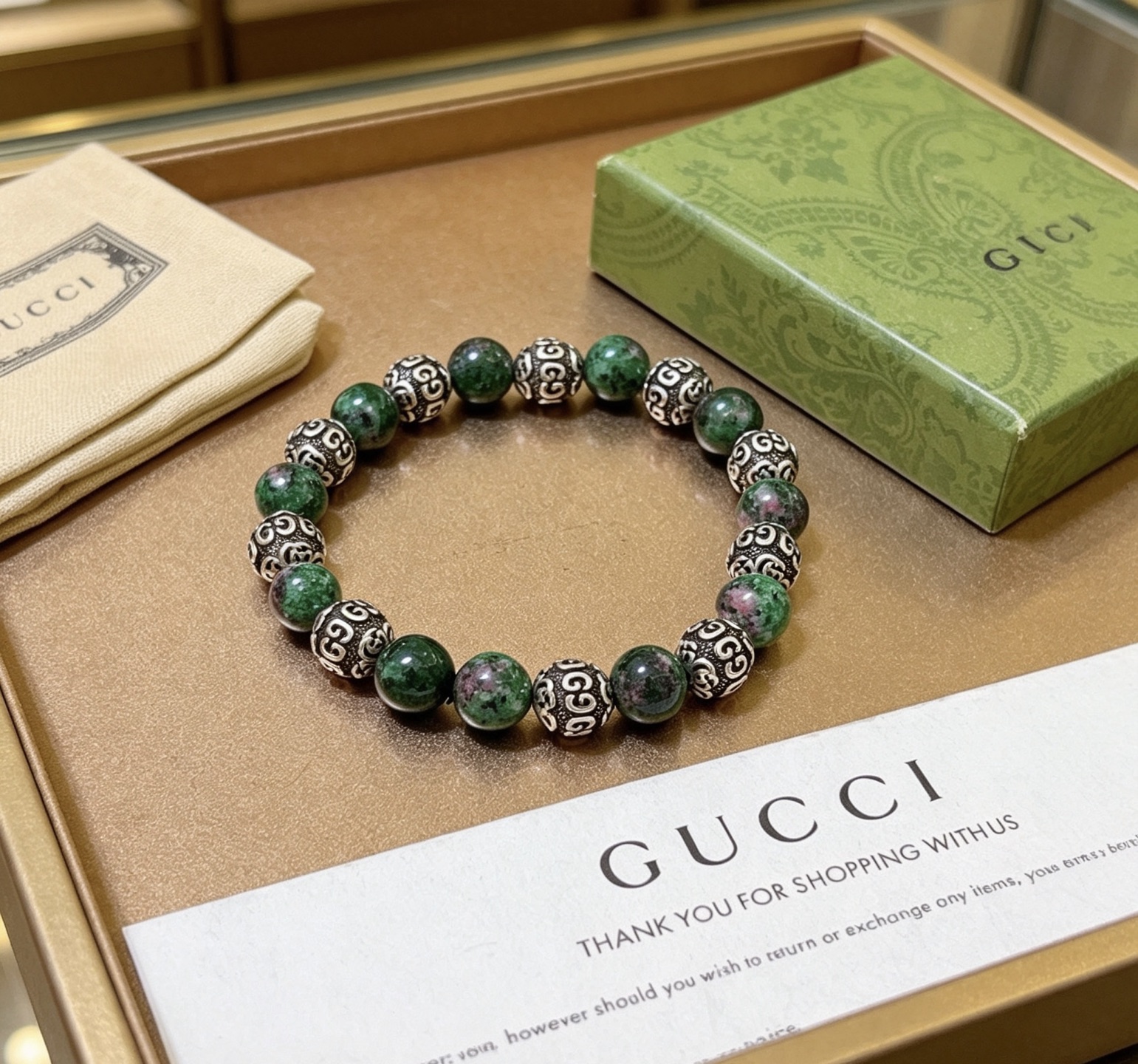 구찌(GUCCI) 더블 G 그린 스톤 팔찌 악세사리
