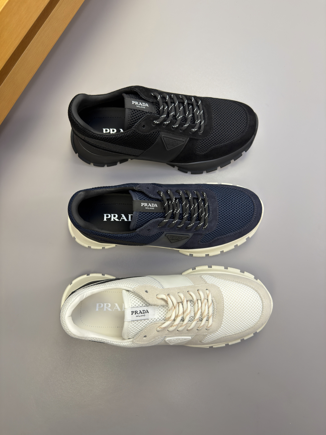 [Prada] 프라다 나파 레더 믹스 로고 스니커즈 신발