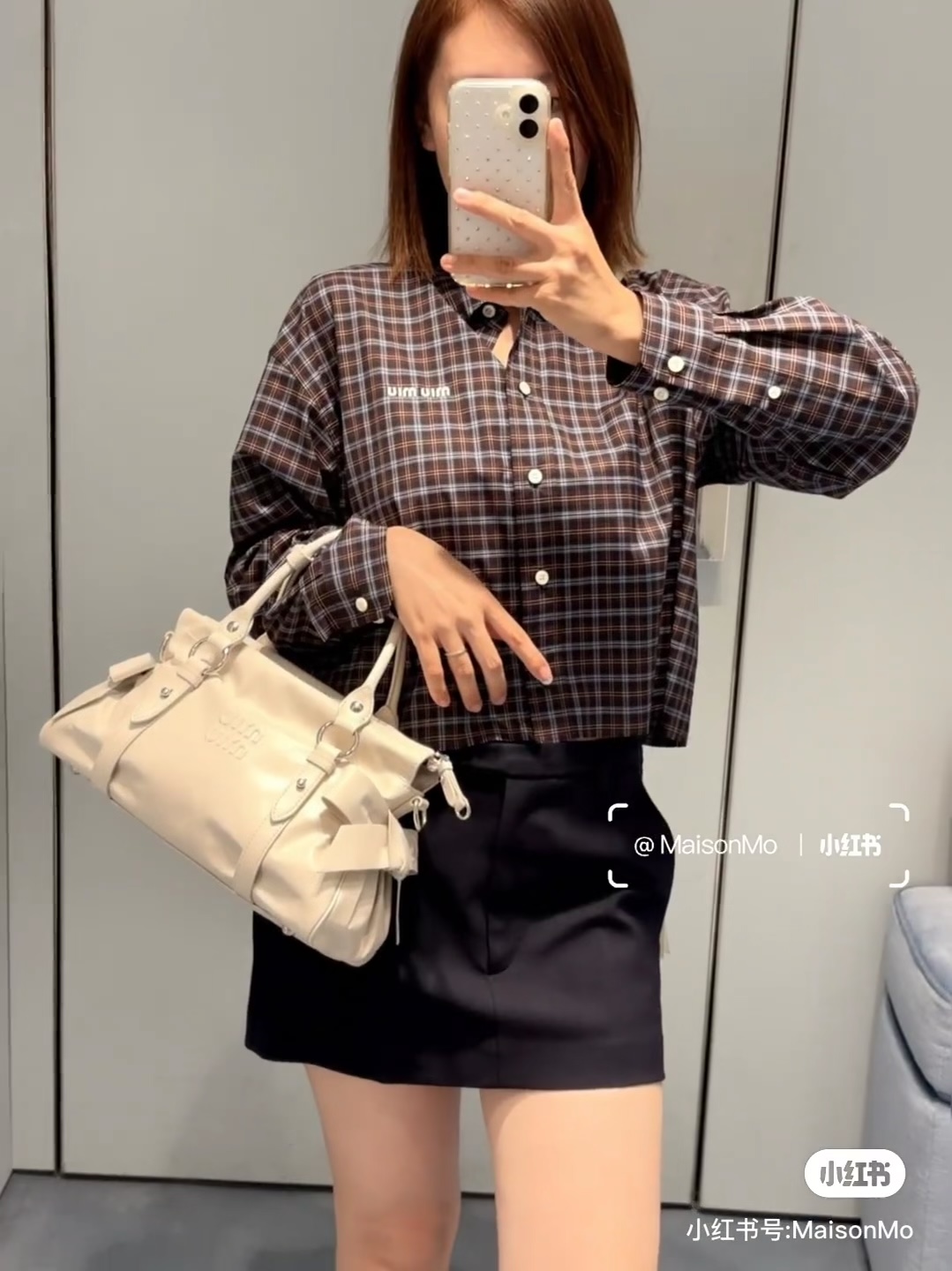 미우미우(MIU MIU) 체크 로고 자수 셔츠 상의 의류